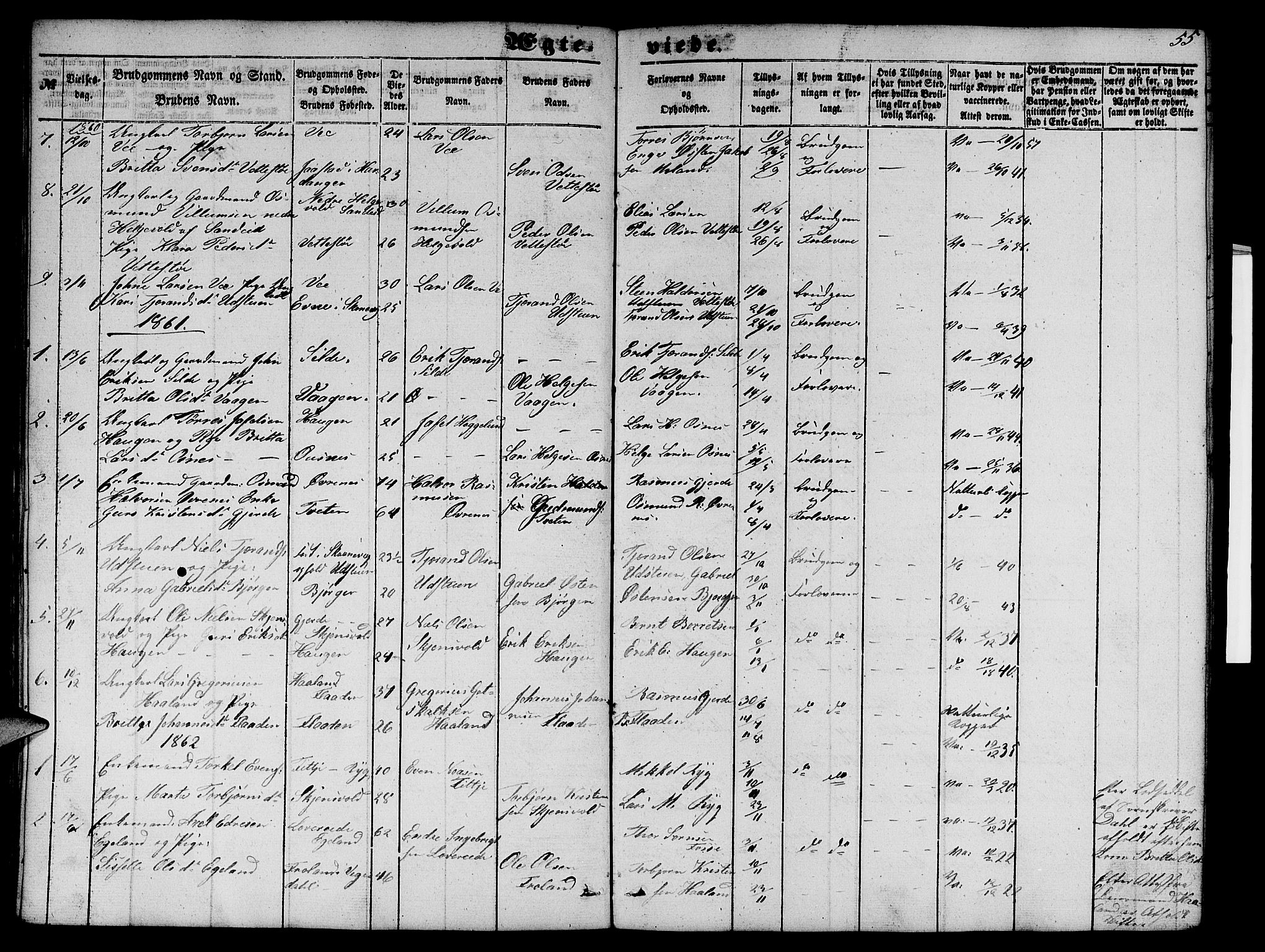 Etne sokneprestembete, SAB/A-75001/H/Hab: Parish register (copy) no. B 2, 1851-1866, p. 55