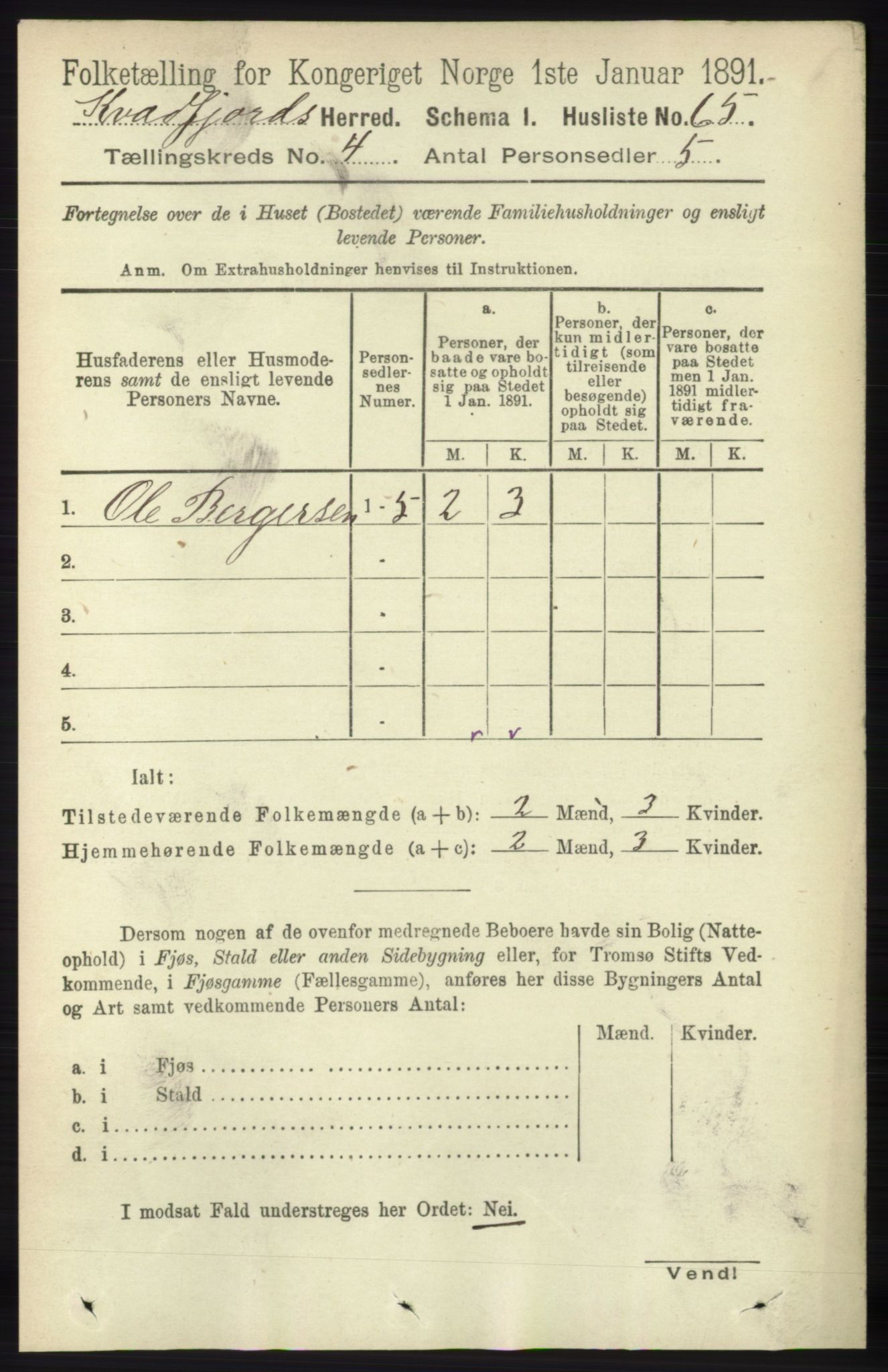 RA, 1891 census for 1911 Kvæfjord, 1891, p. 1814