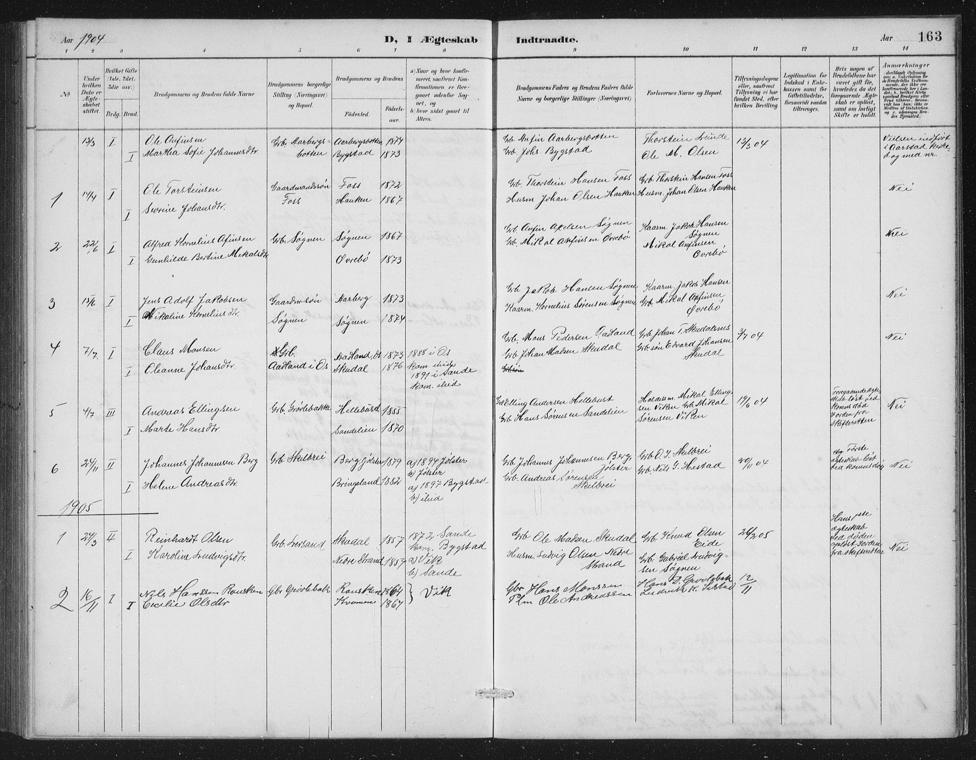 Gaular sokneprestembete, SAB/A-80001/H/Hab: Parish register (copy) no. A 4, 1889-1912, p. 163