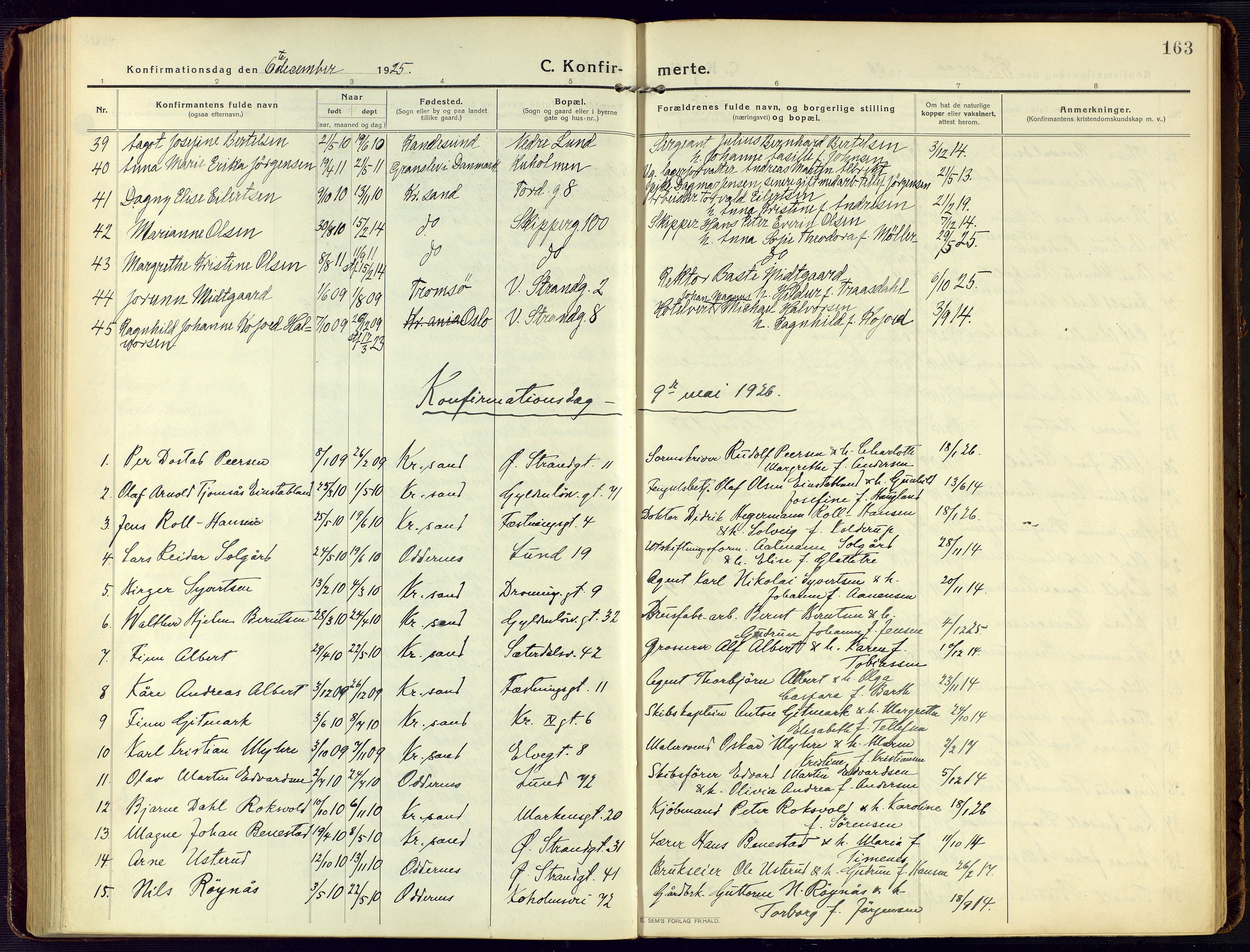 Kristiansand domprosti, SAK/1112-0006/F/Fa/L0026: Parish register (official) no. A 25, 1916-1928, p. 163