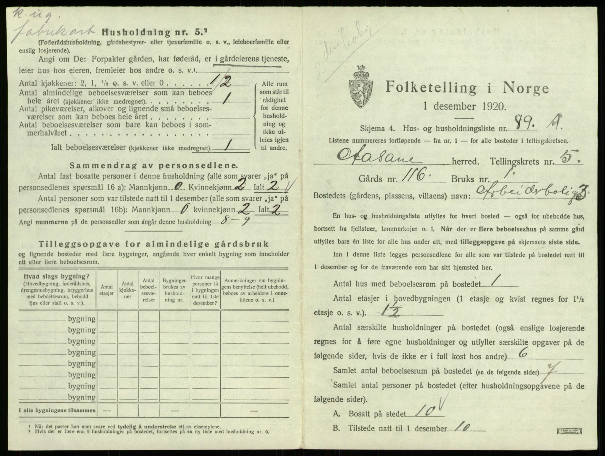 SAB, 1920 census for Åsane, 1920, p. 497