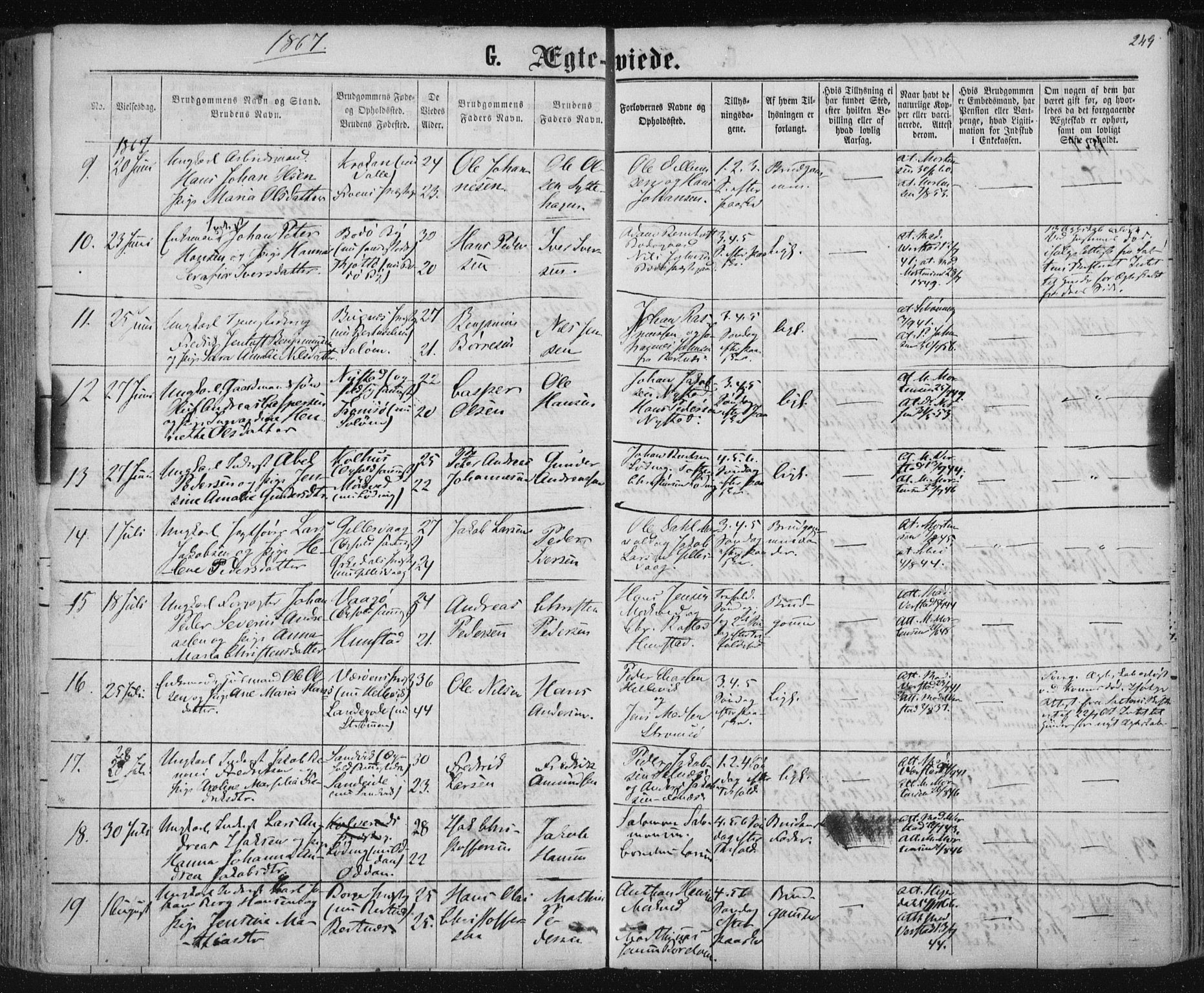 Ministerialprotokoller, klokkerbøker og fødselsregistre - Nordland, SAT/A-1459/801/L0008: Parish register (official) no. 801A08, 1864-1875, p. 249