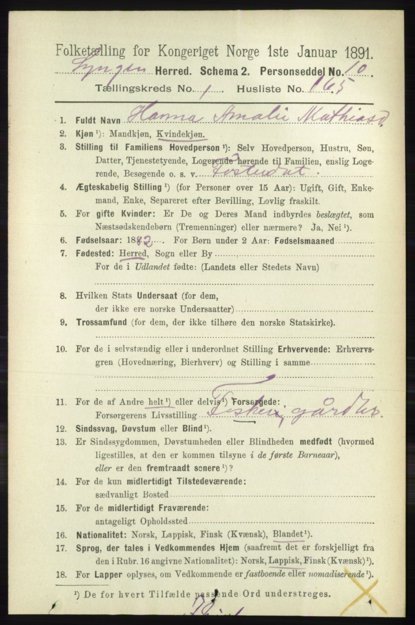 RA, 1891 census for 1938 Lyngen, 1891, p. 1372