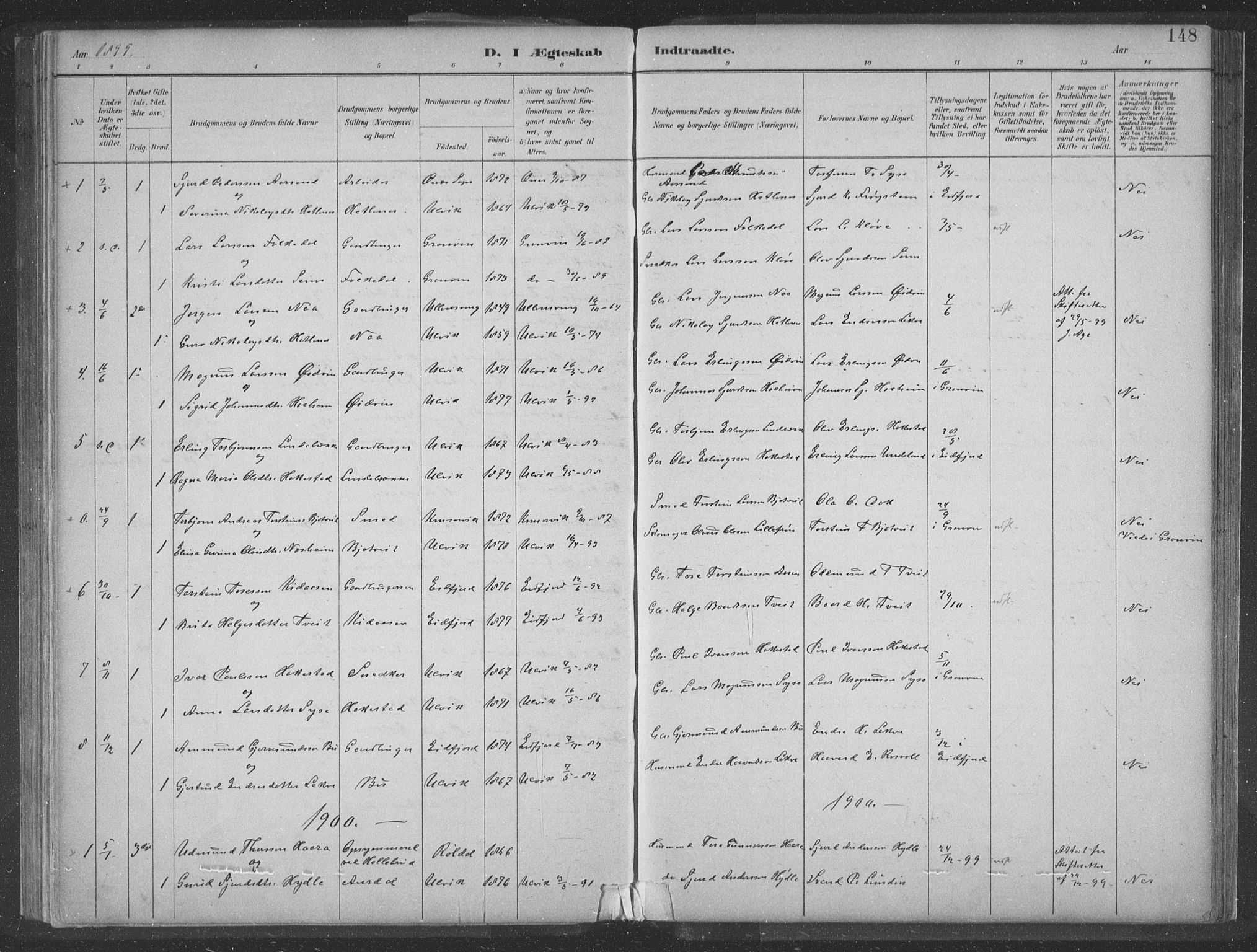 Ulvik sokneprestembete, SAB/A-78801/H/Hab: Parish register (copy) no. A 3, 1883-1908, p. 148