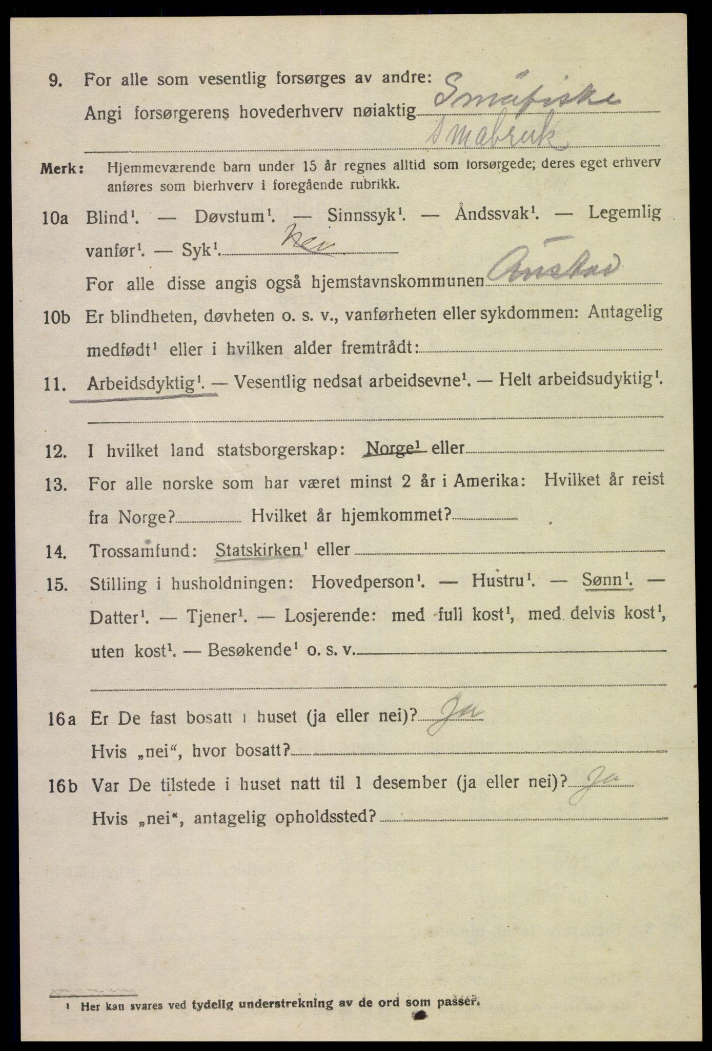 SAK, 1920 census for Austad, 1920, p. 606