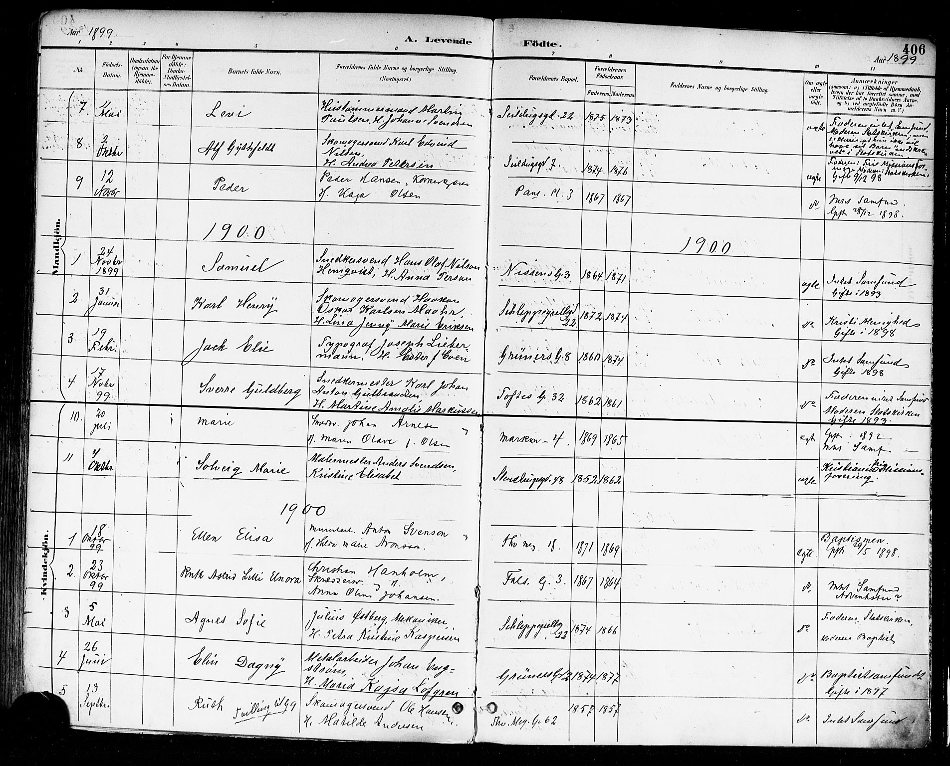 Paulus prestekontor Kirkebøker, AV/SAO-A-10871/F/Fa/L0014: Parish register (official) no. 14, 1894-1902, p. 406