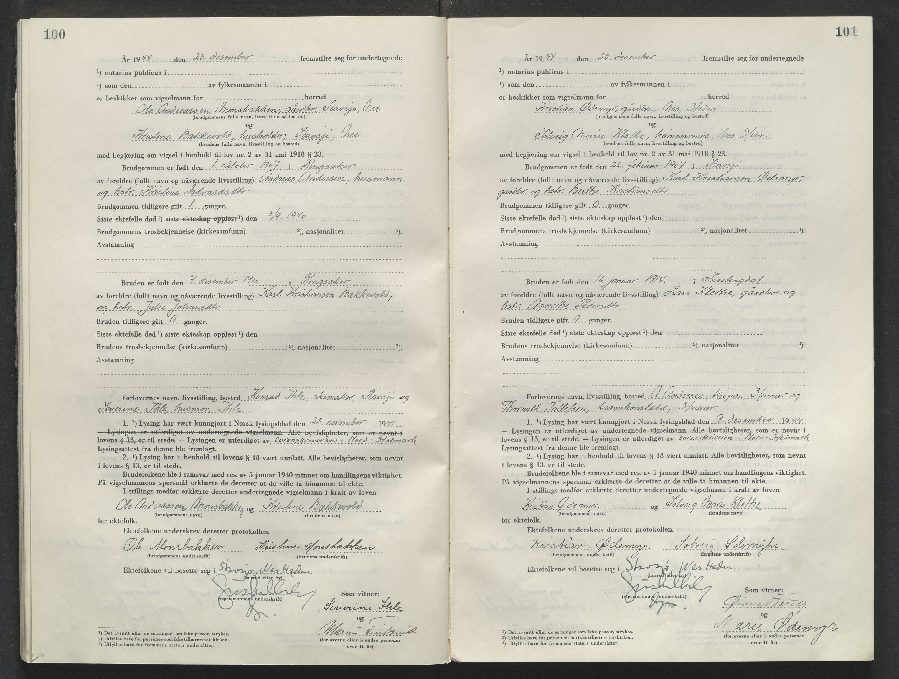 Sør-Hedmark sorenskriveri, AV/SAH-TING-014/L/Le/L0002/0001: Vigselsbøker / Vigselbok, 1944-1945, p. 102-103