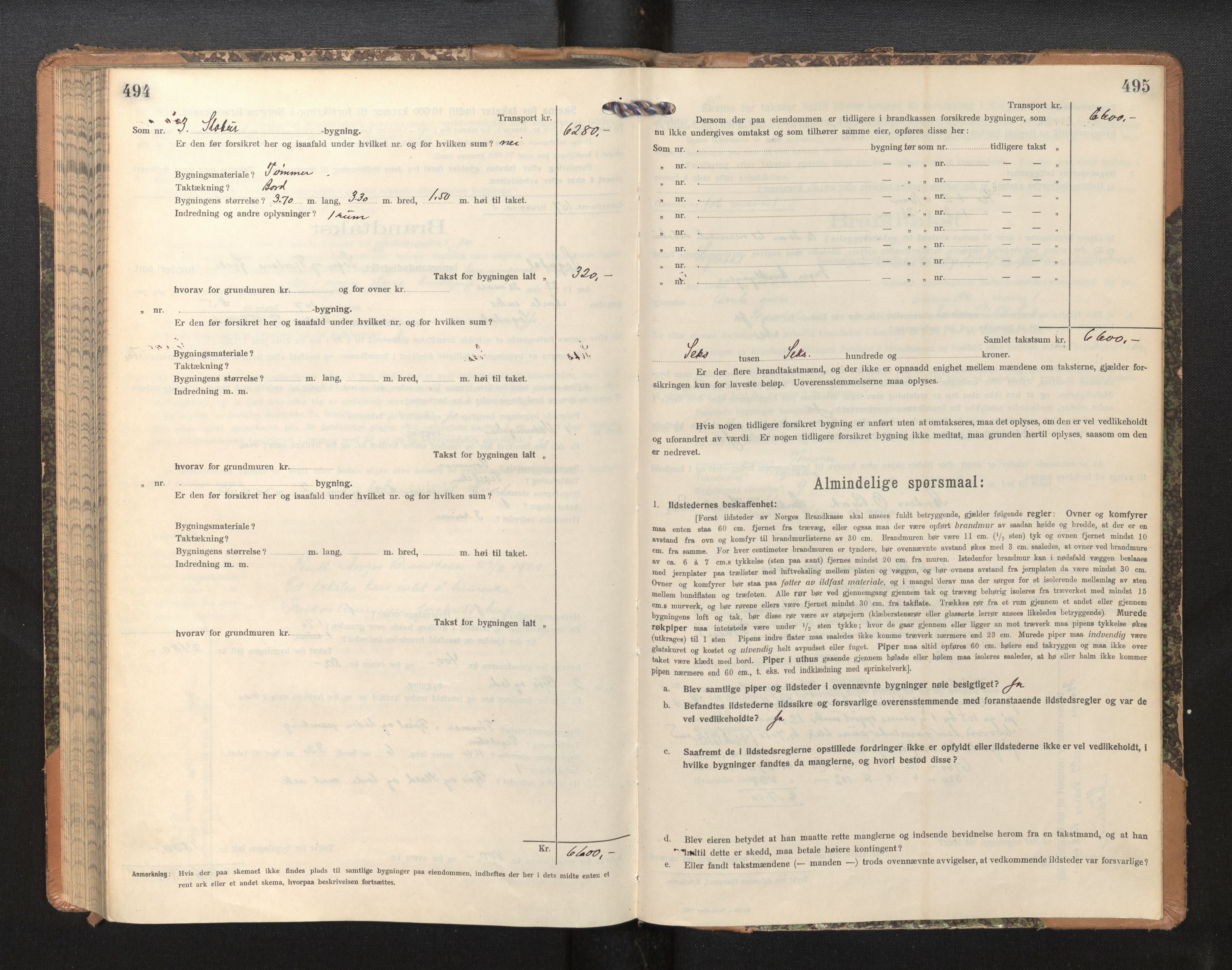 Lensmannen i Sogndal, AV/SAB-A-29901/0012/L0011: Branntakstprotokoll, skjematakst, 1914-1922, p. 494-495