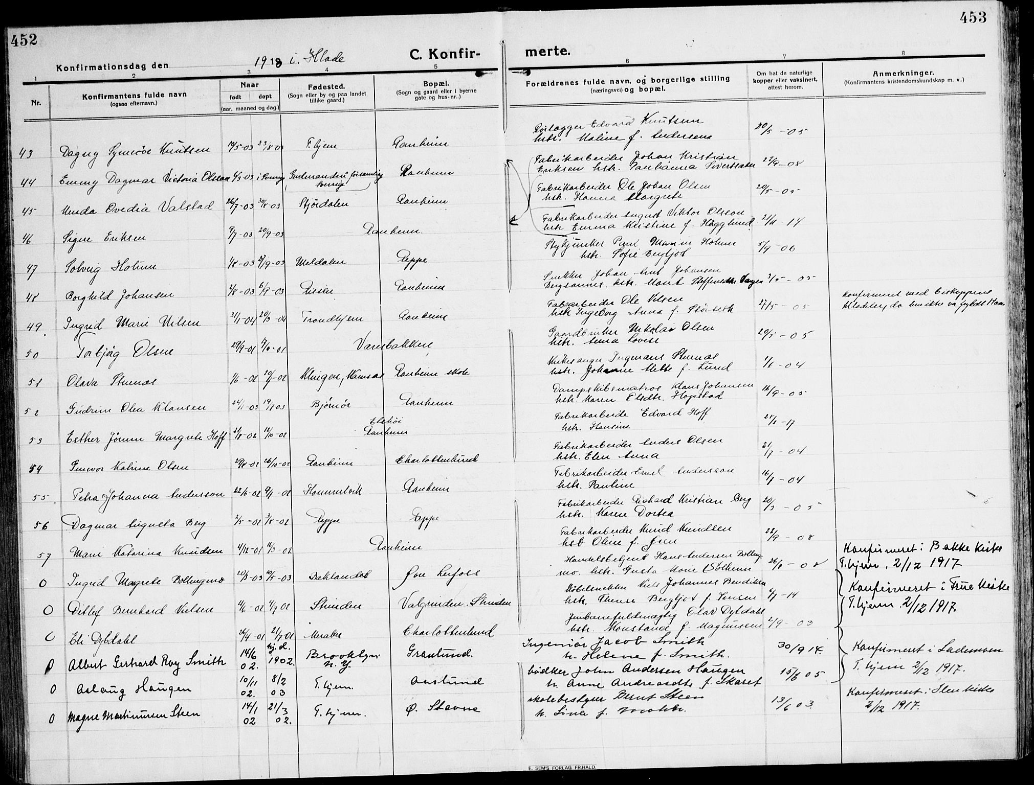 Ministerialprotokoller, klokkerbøker og fødselsregistre - Sør-Trøndelag, SAT/A-1456/607/L0321: Parish register (official) no. 607A05, 1916-1935, p. 452-453