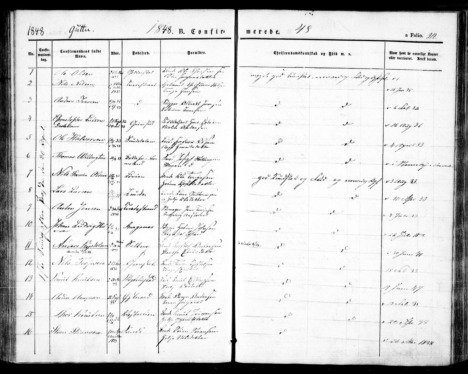 Holt sokneprestkontor, AV/SAK-1111-0021/F/Fa/L0007: Parish register (official) no. A 7, 1836-1848, p. 212