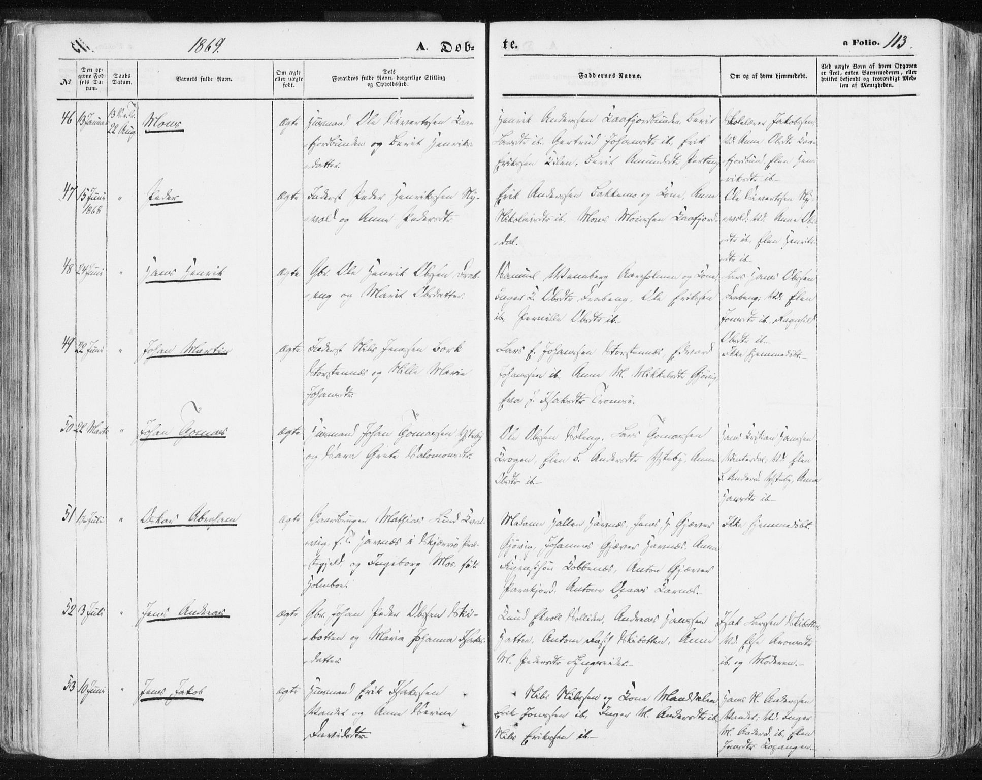 Lyngen sokneprestembete, SATØ/S-1289/H/He/Hea/L0005kirke: Parish register (official) no. 5, 1859-1869, p. 113