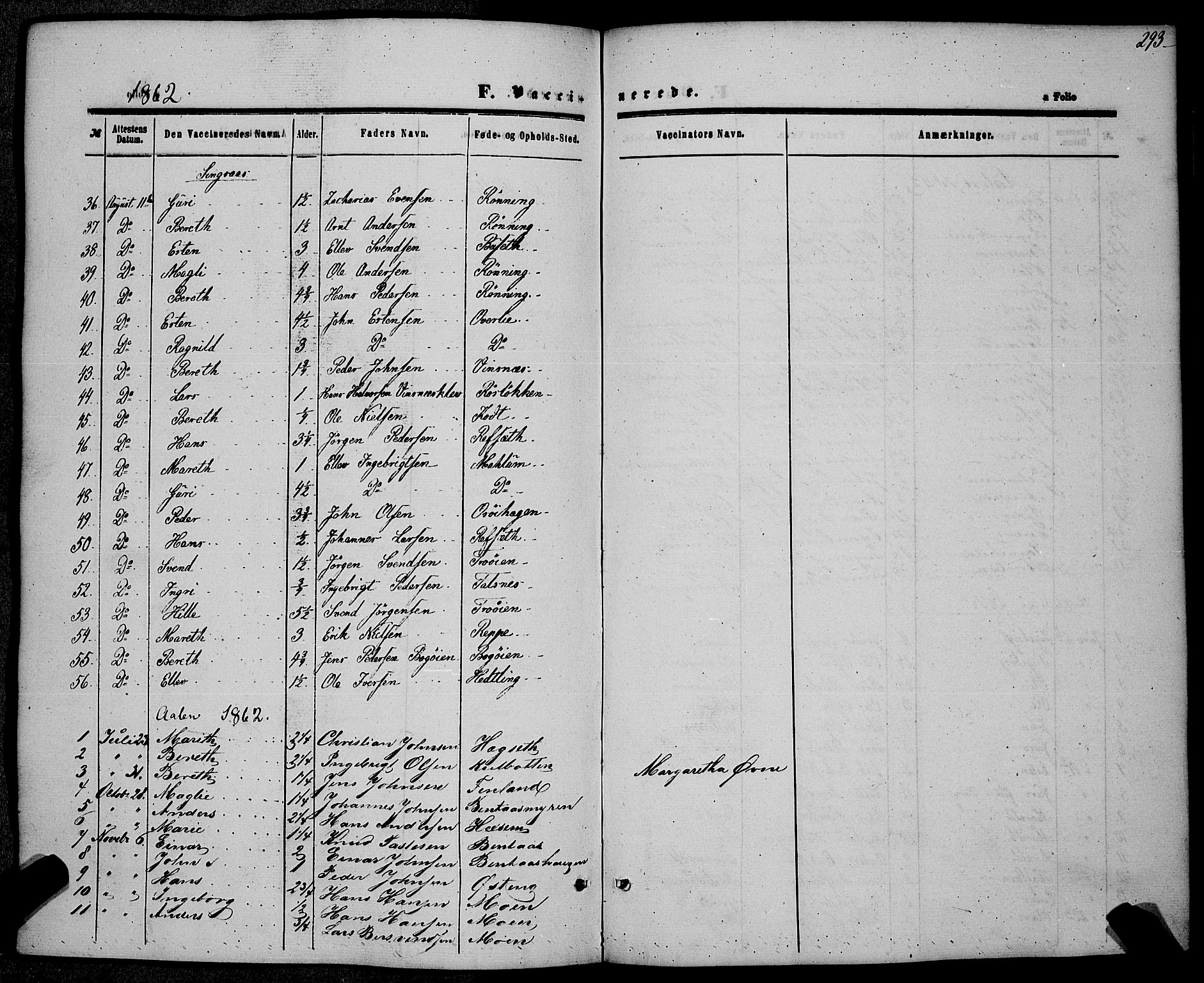 Ministerialprotokoller, klokkerbøker og fødselsregistre - Sør-Trøndelag, SAT/A-1456/685/L0966: Parish register (official) no. 685A07 /1, 1860-1869, p. 293