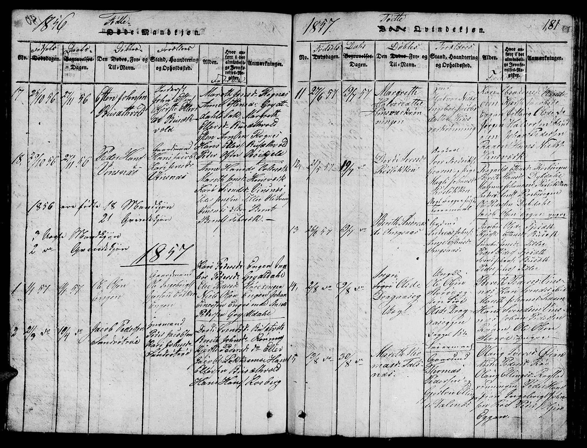 Ministerialprotokoller, klokkerbøker og fødselsregistre - Sør-Trøndelag, SAT/A-1456/688/L1026: Parish register (copy) no. 688C01, 1817-1860, p. 181