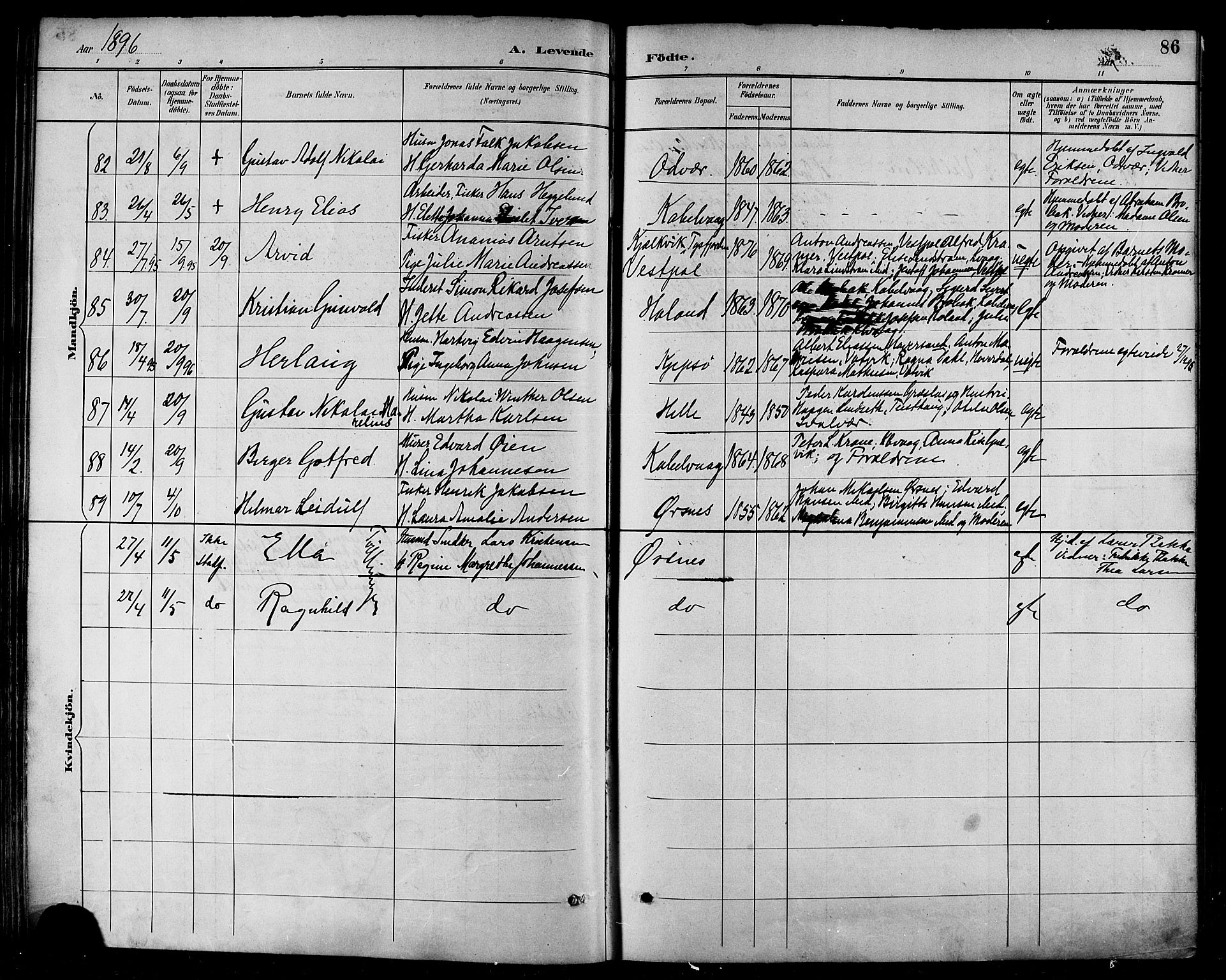 Ministerialprotokoller, klokkerbøker og fødselsregistre - Nordland, AV/SAT-A-1459/874/L1060: Parish register (official) no. 874A04, 1890-1899, p. 86