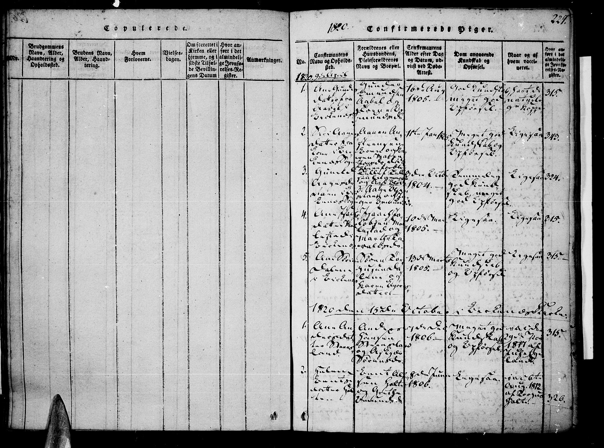 Tveit sokneprestkontor, SAK/1111-0043/F/Fa/L0002: Parish register (official) no. A 2, 1820-1830, p. 227