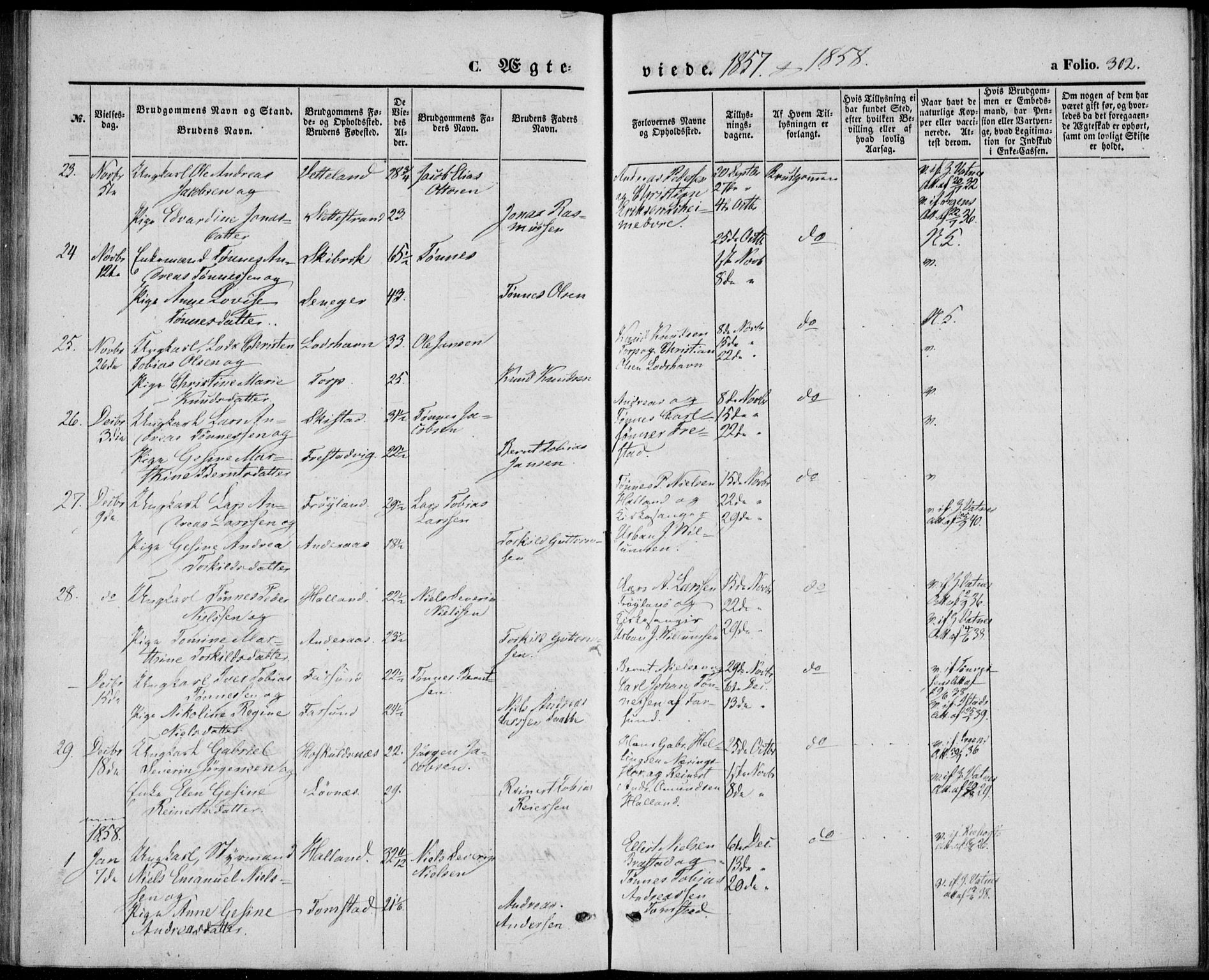 Lista sokneprestkontor, AV/SAK-1111-0027/F/Fb/L0002: Parish register (copy) no. B 2, 1847-1862, p. 302