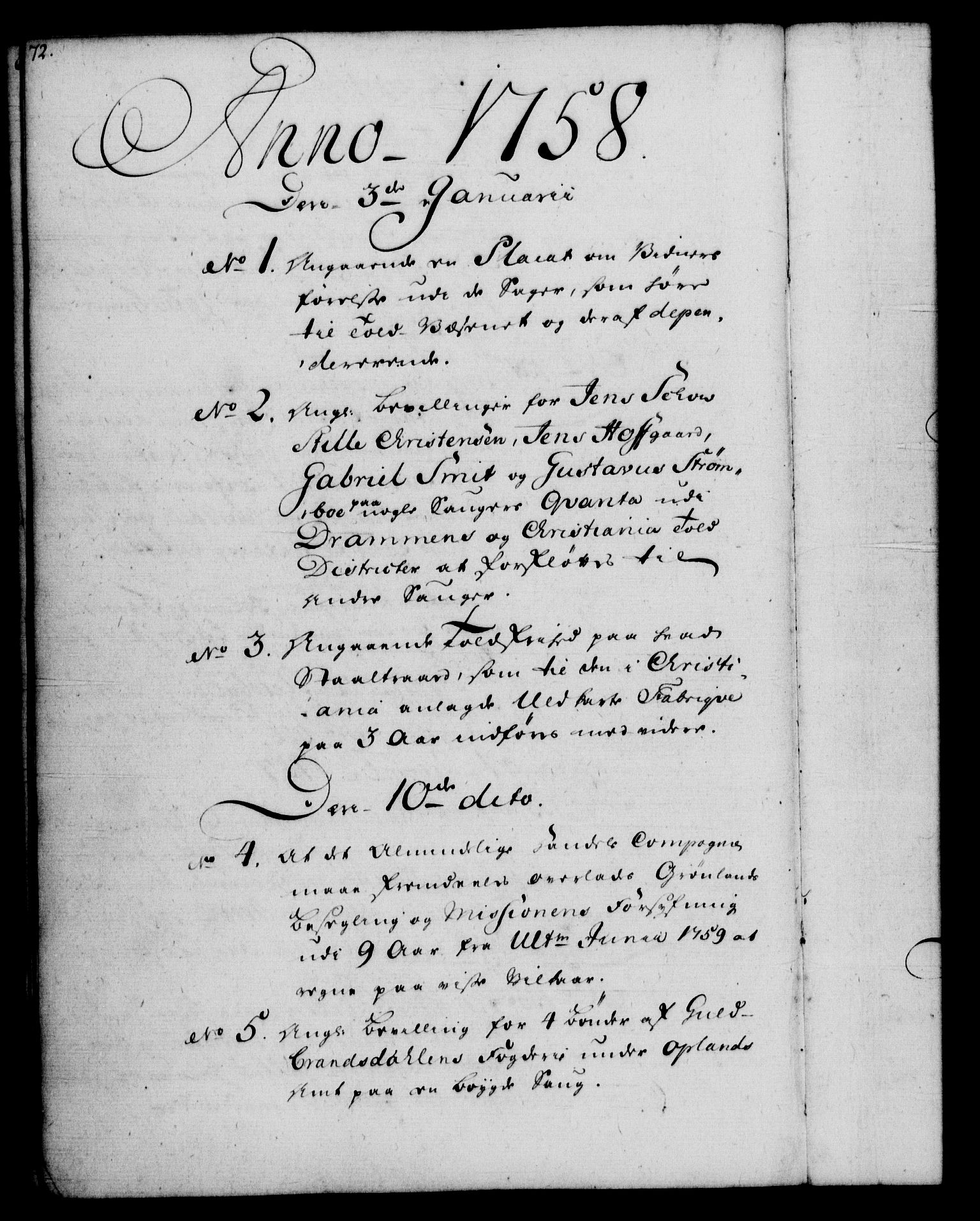 Rentekammeret, Kammerkanselliet, RA/EA-3111/G/Gf/Gfb/L0006: Register til norske relasjons- og resolusjonsprotokoller (merket RK 52.101), 1755-1765, p. 72
