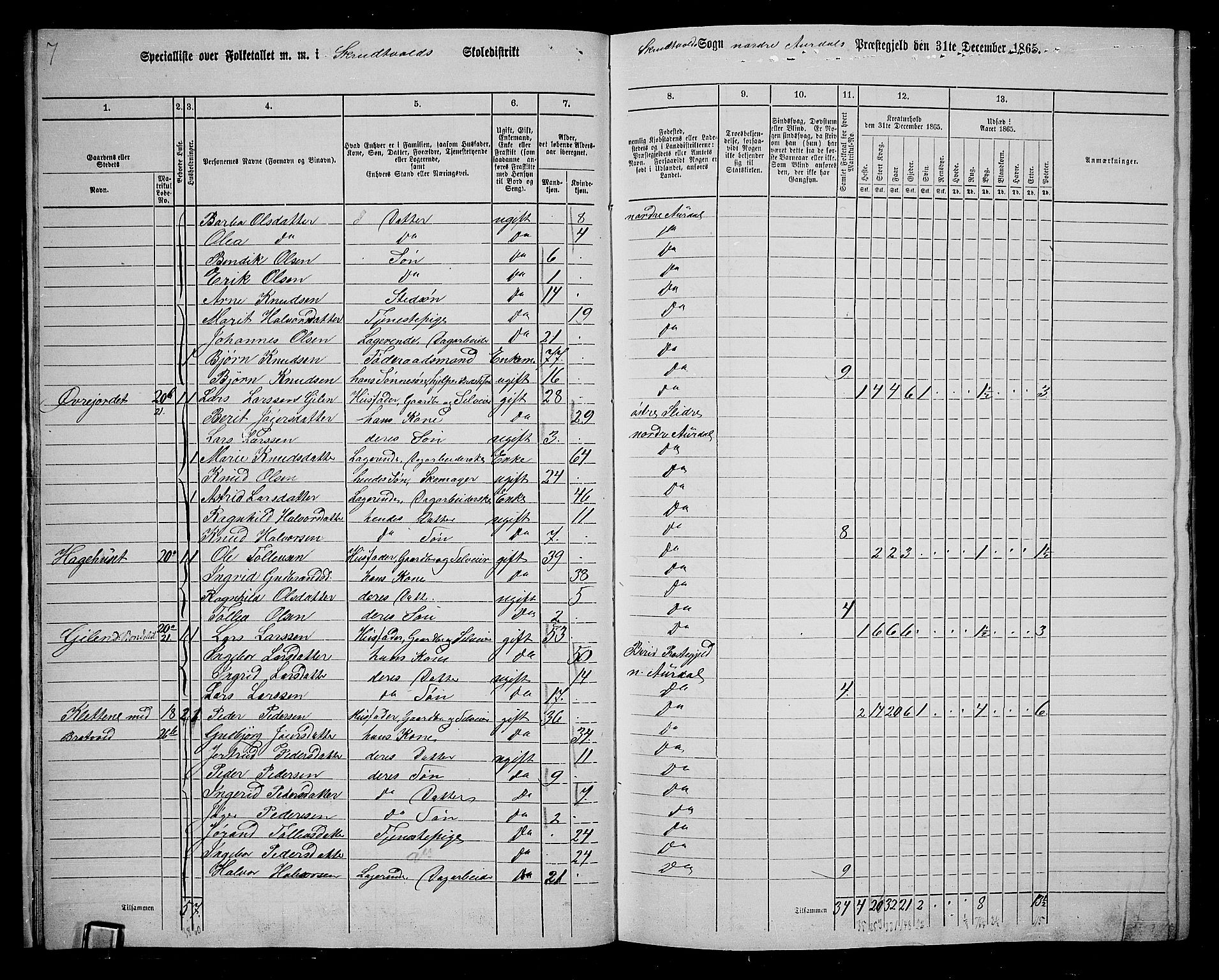 RA, 1865 census for Nord-Aurdal, 1865, p. 19