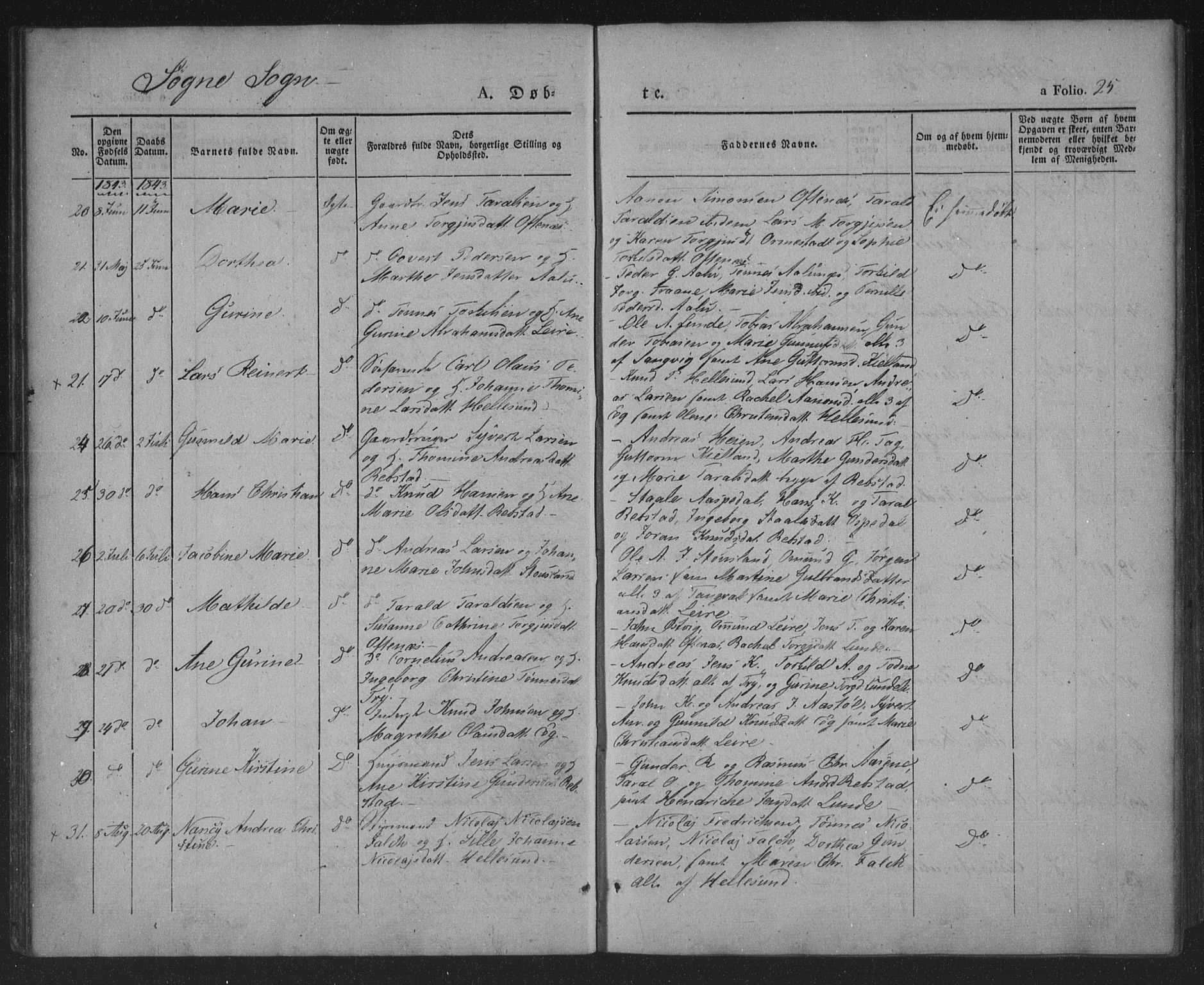 Søgne sokneprestkontor, AV/SAK-1111-0037/F/Fa/Fab/L0009: Parish register (official) no. A 9, 1838-1853, p. 25