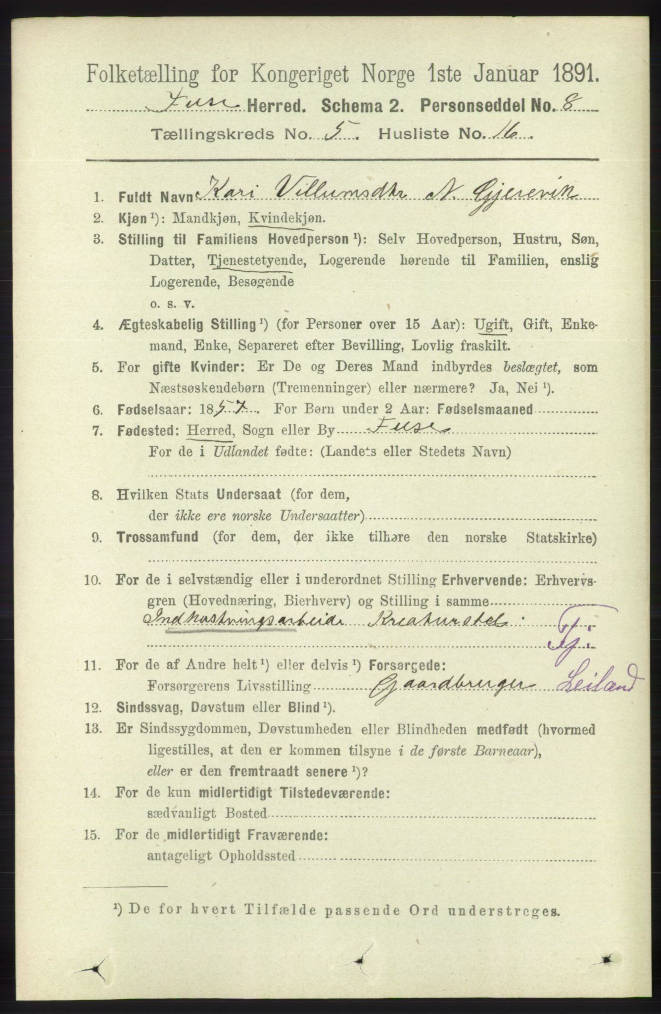 RA, 1891 census for 1241 Fusa, 1891, p. 989