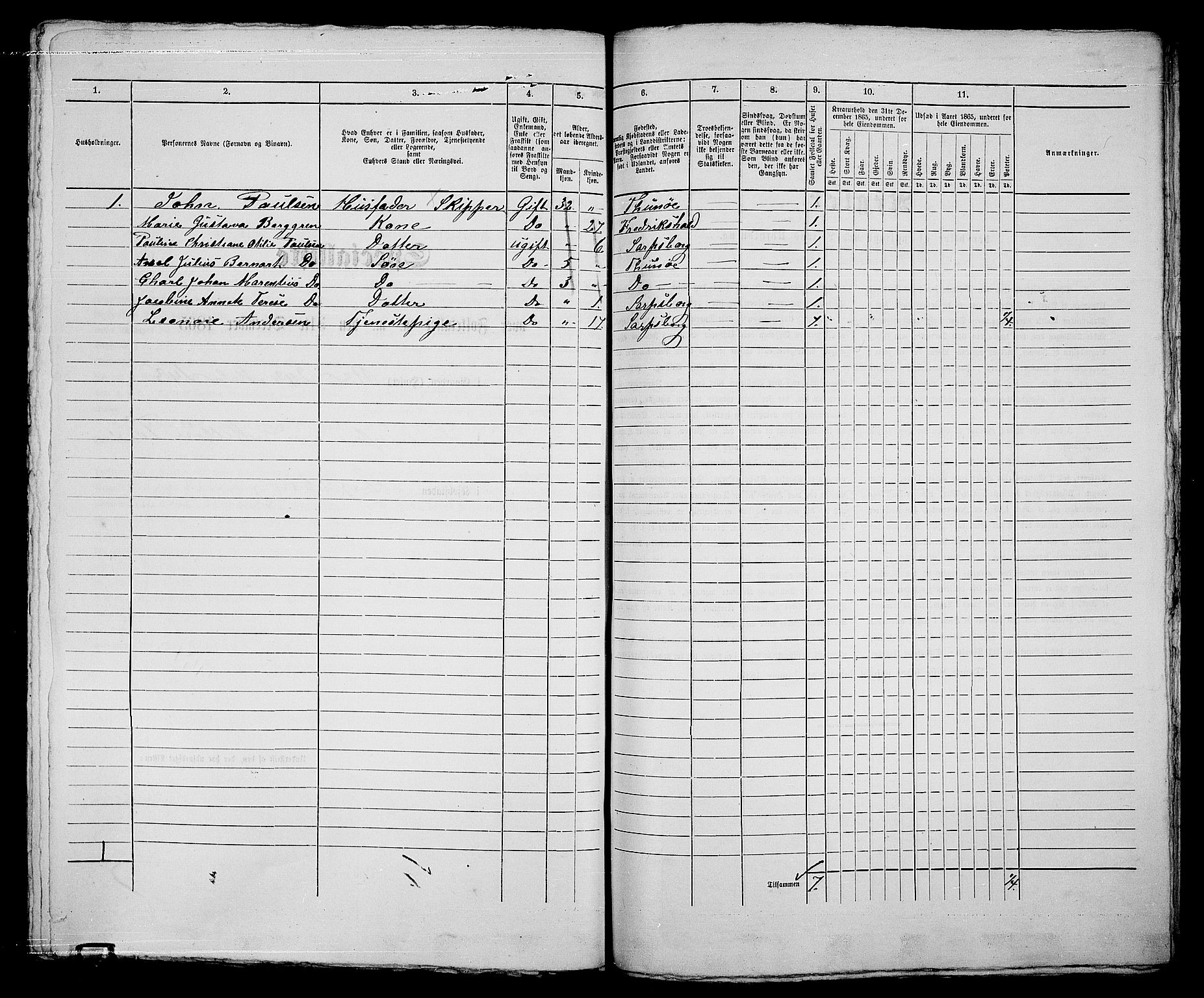 RA, 1865 census for Sarpsborg, 1865, p. 445