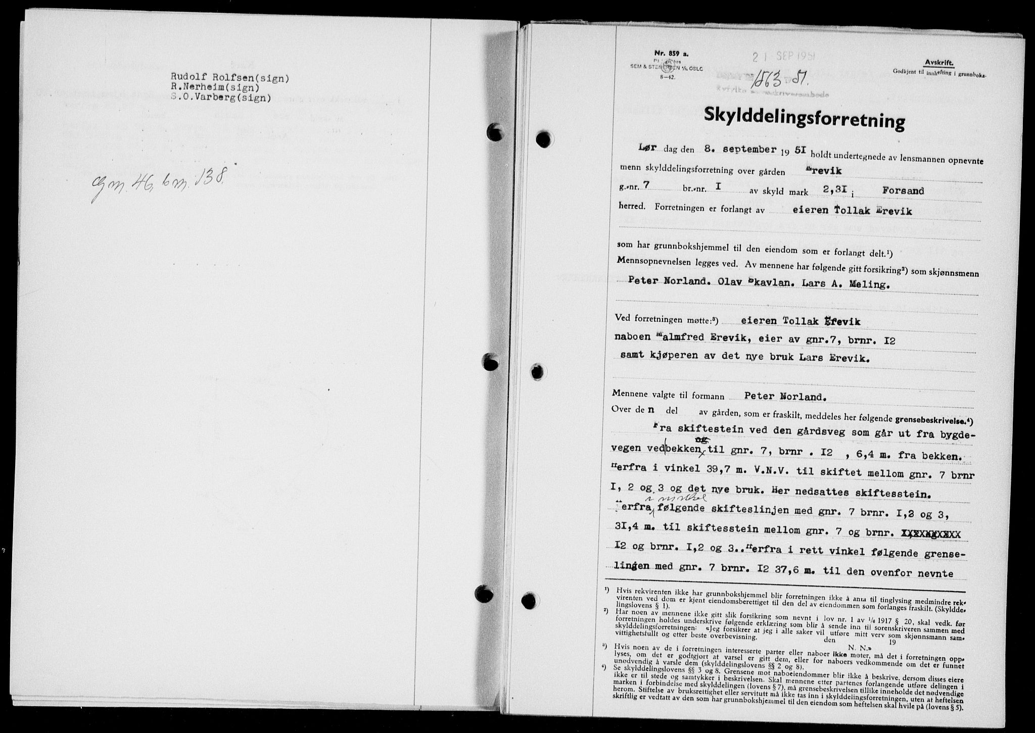 Ryfylke tingrett, SAST/A-100055/001/II/IIB/L0114: Mortgage book no. 93, 1951-1951, Diary no: : 1563/1951