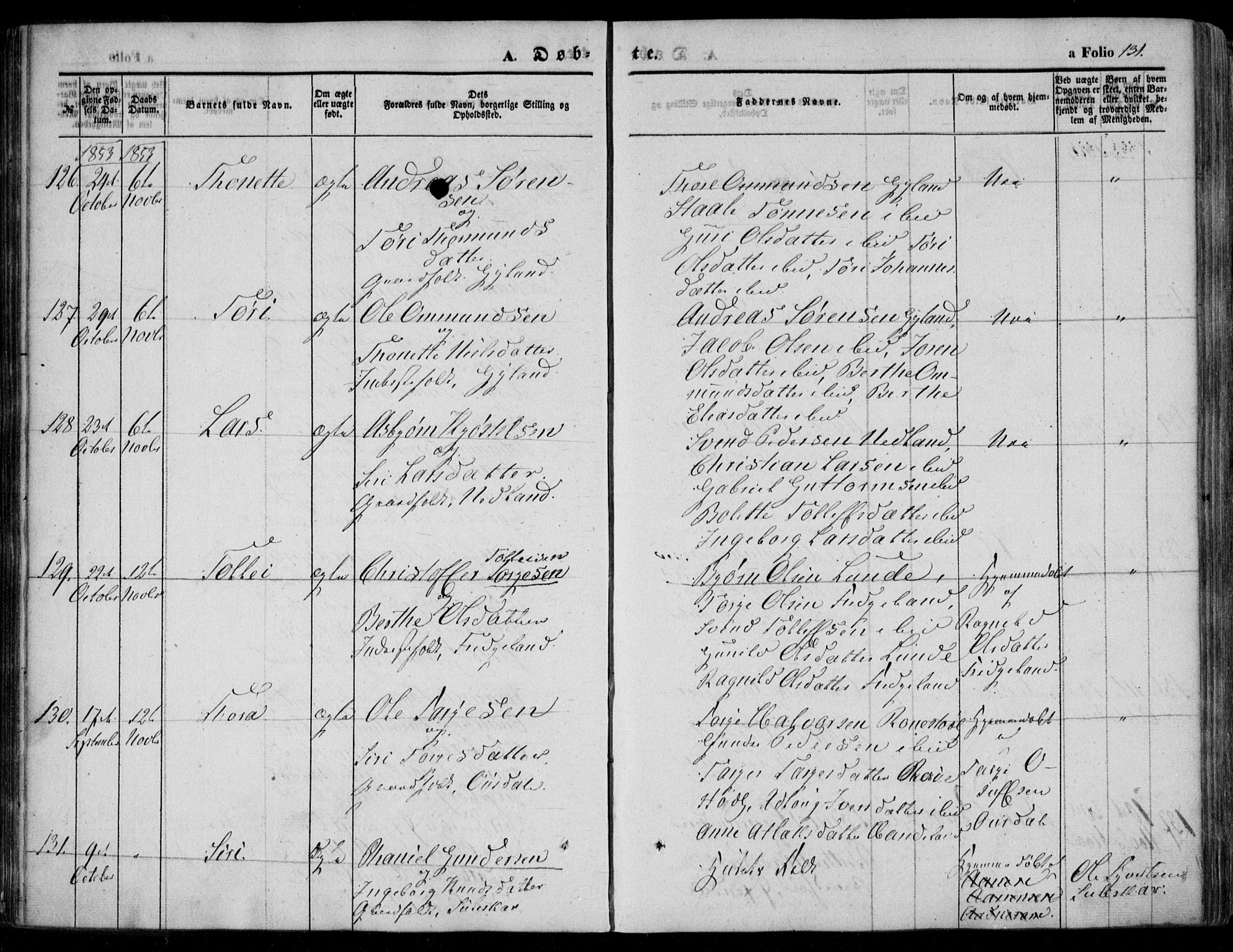 Bakke sokneprestkontor, AV/SAK-1111-0002/F/Fa/Faa/L0005: Parish register (official) no. A 5, 1847-1855, p. 131