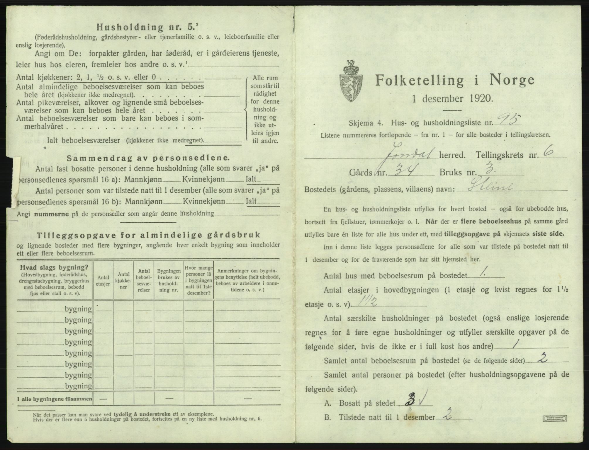 SAB, 1920 census for Jondal, 1920, p. 602