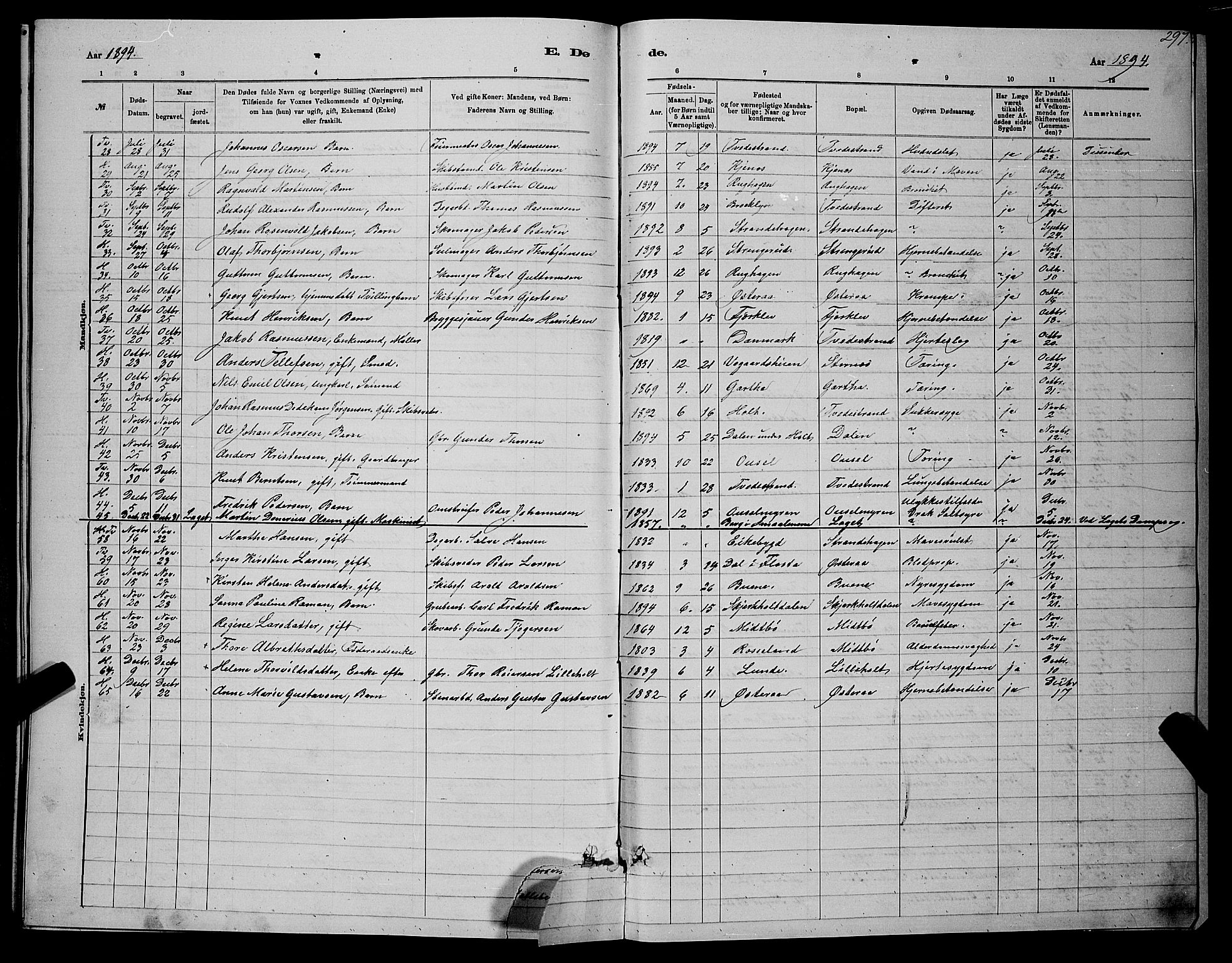 Holt sokneprestkontor, SAK/1111-0021/F/Fb/L0010: Parish register (copy) no. B 10, 1883-1896, p. 297