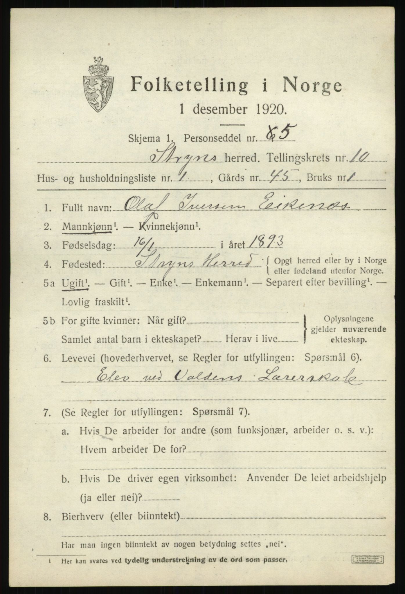 SAB, 1920 census for Stryn, 1920, p. 4832