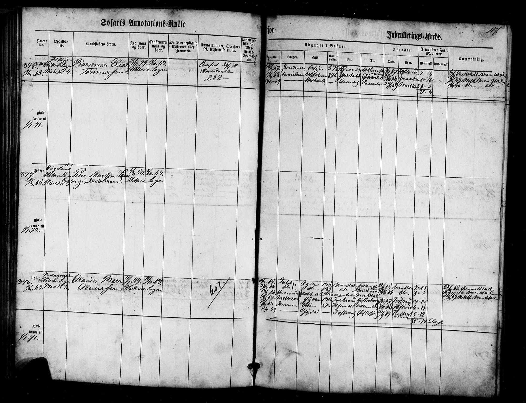 Flekkefjord mønstringskrets, AV/SAK-2031-0018/F/Fa/L0004: Annotasjonsrulle nr 1-435 med register, Æ-1, 1860-1867, p. 136