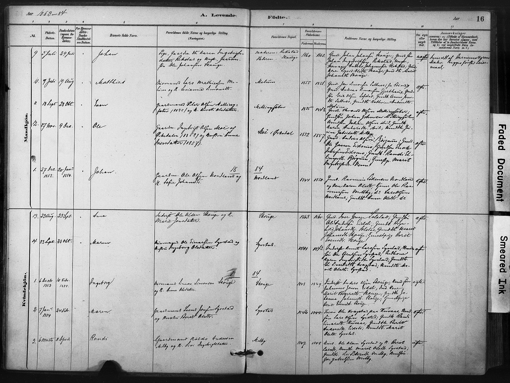 Ministerialprotokoller, klokkerbøker og fødselsregistre - Sør-Trøndelag, SAT/A-1456/667/L0795: Parish register (official) no. 667A03, 1879-1907, p. 16
