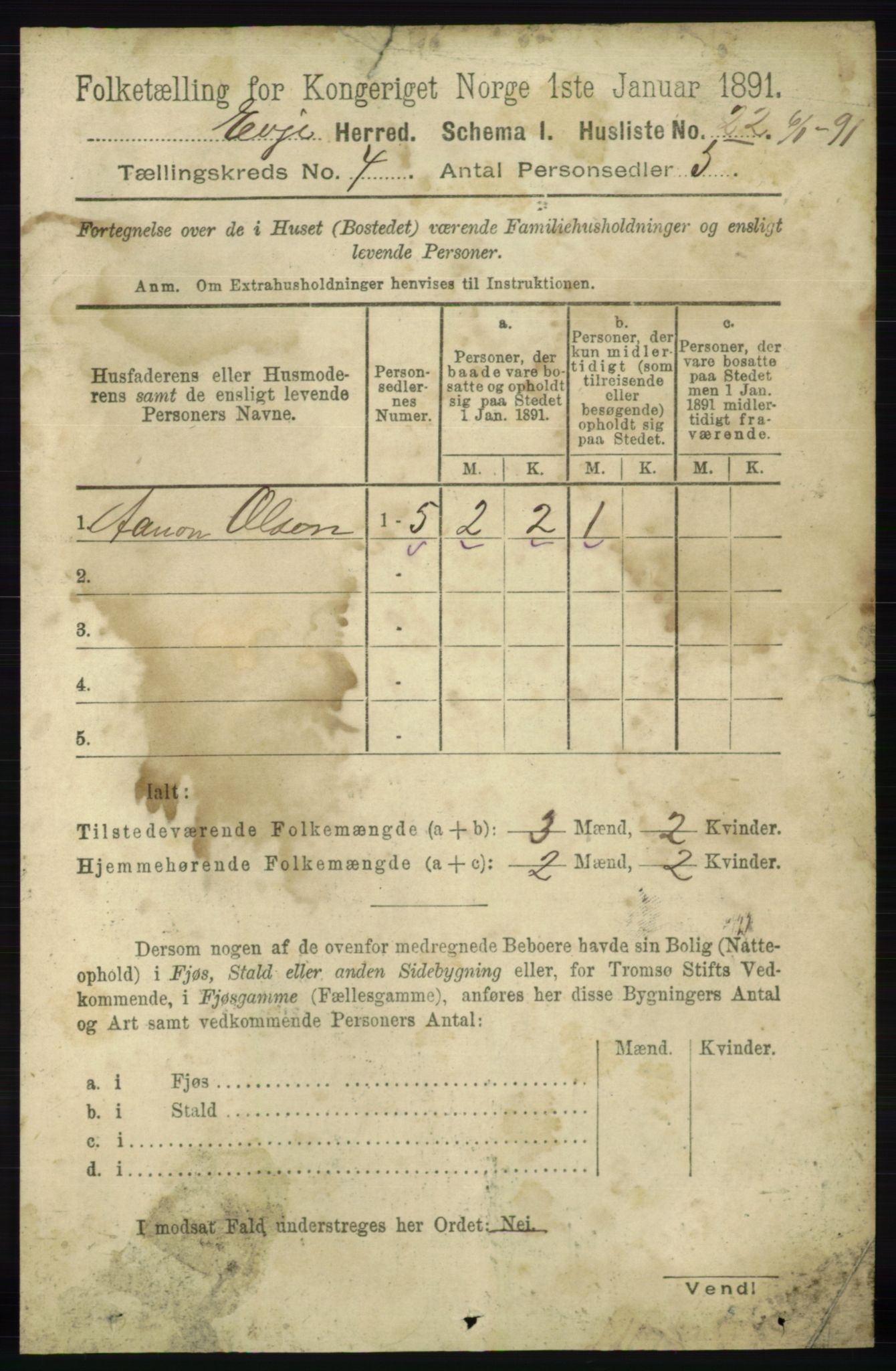 RA, 1891 census for 0937 Evje, 1891, p. 946