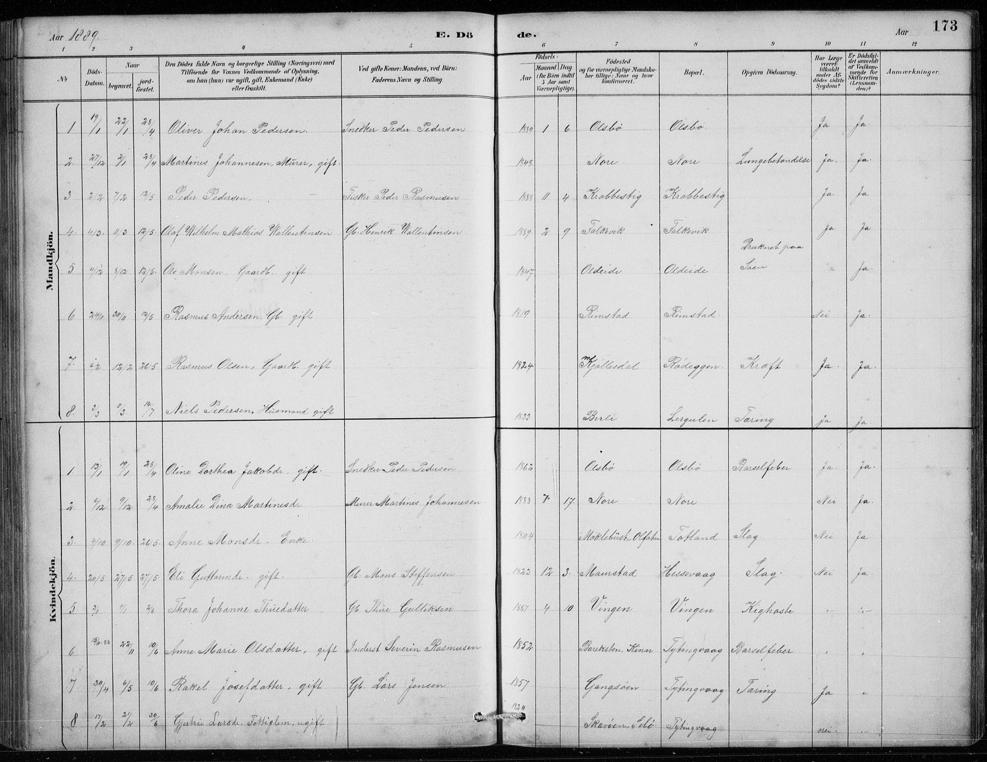 Davik sokneprestembete, AV/SAB-A-79701/H/Hab/Habc/L0002: Parish register (copy) no. C 2, 1889-1906, p. 173