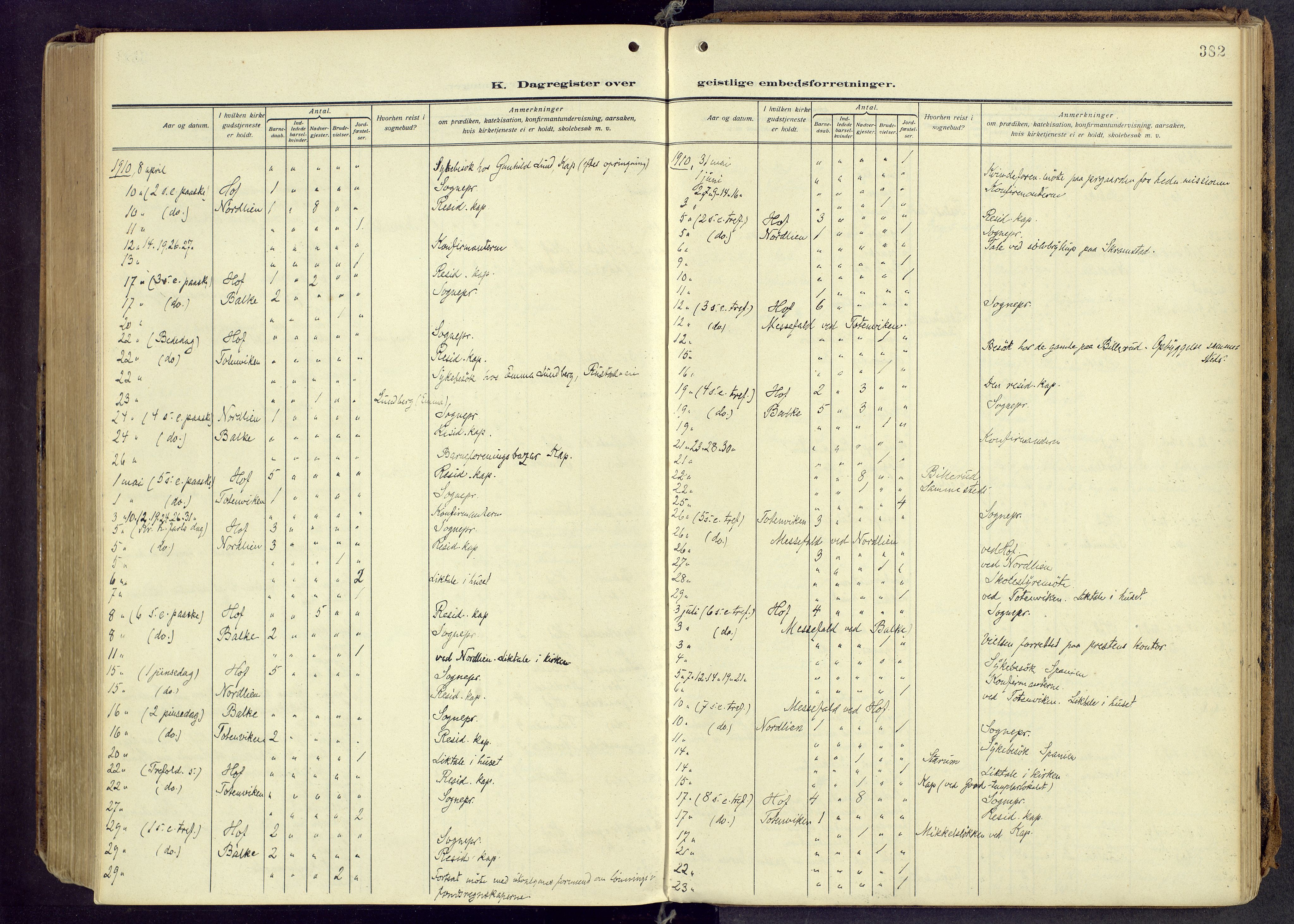 Østre Toten prestekontor, AV/SAH-PREST-104/H/Ha/Haa/L0010: Parish register (official) no. 10, 1910-1920, p. 382