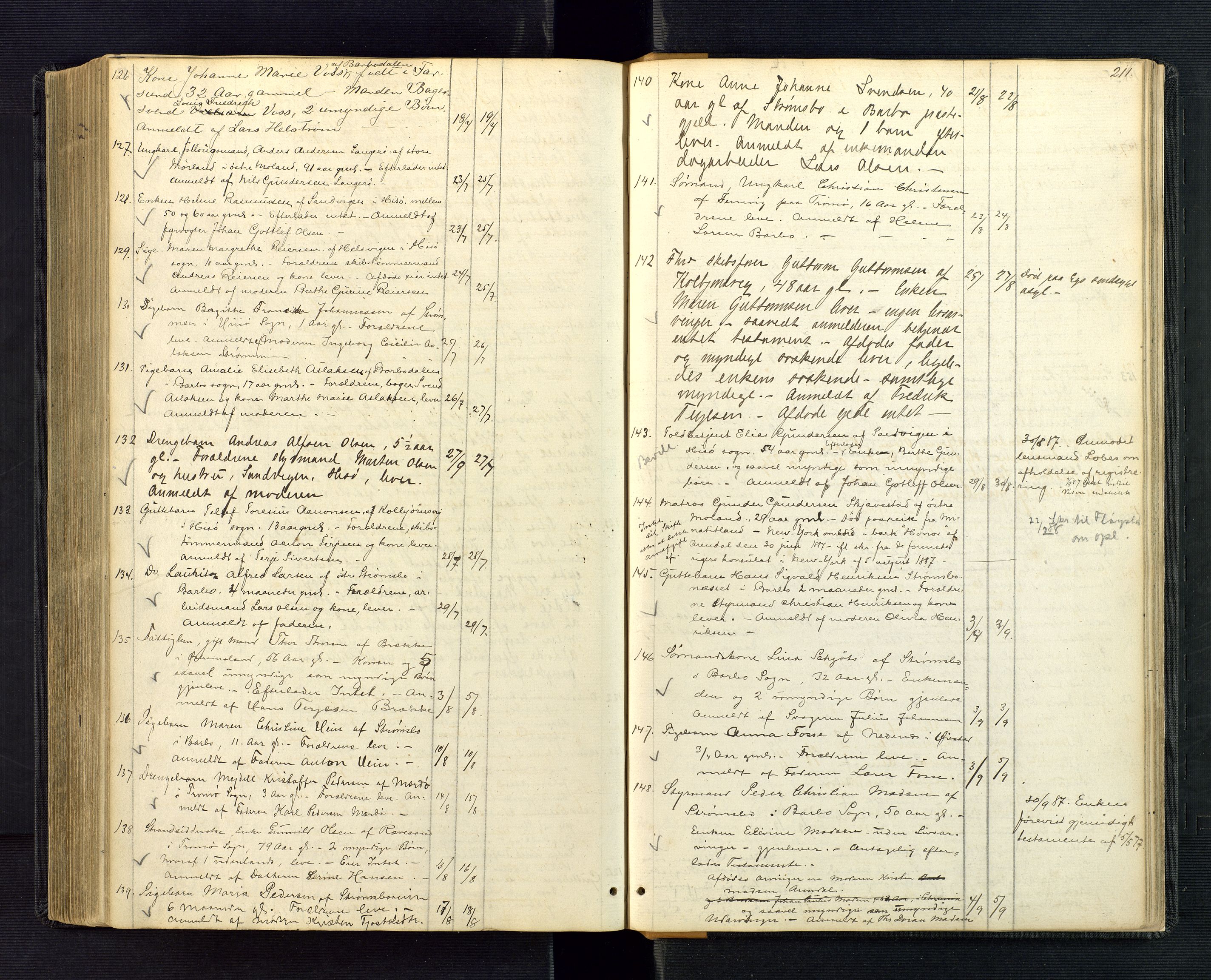 Nedenes sorenskriveri, SAK/1221-0006/H/Ha/L0002: Dødsfallsfortegnelse nr 2, 1863-1889, p. 211