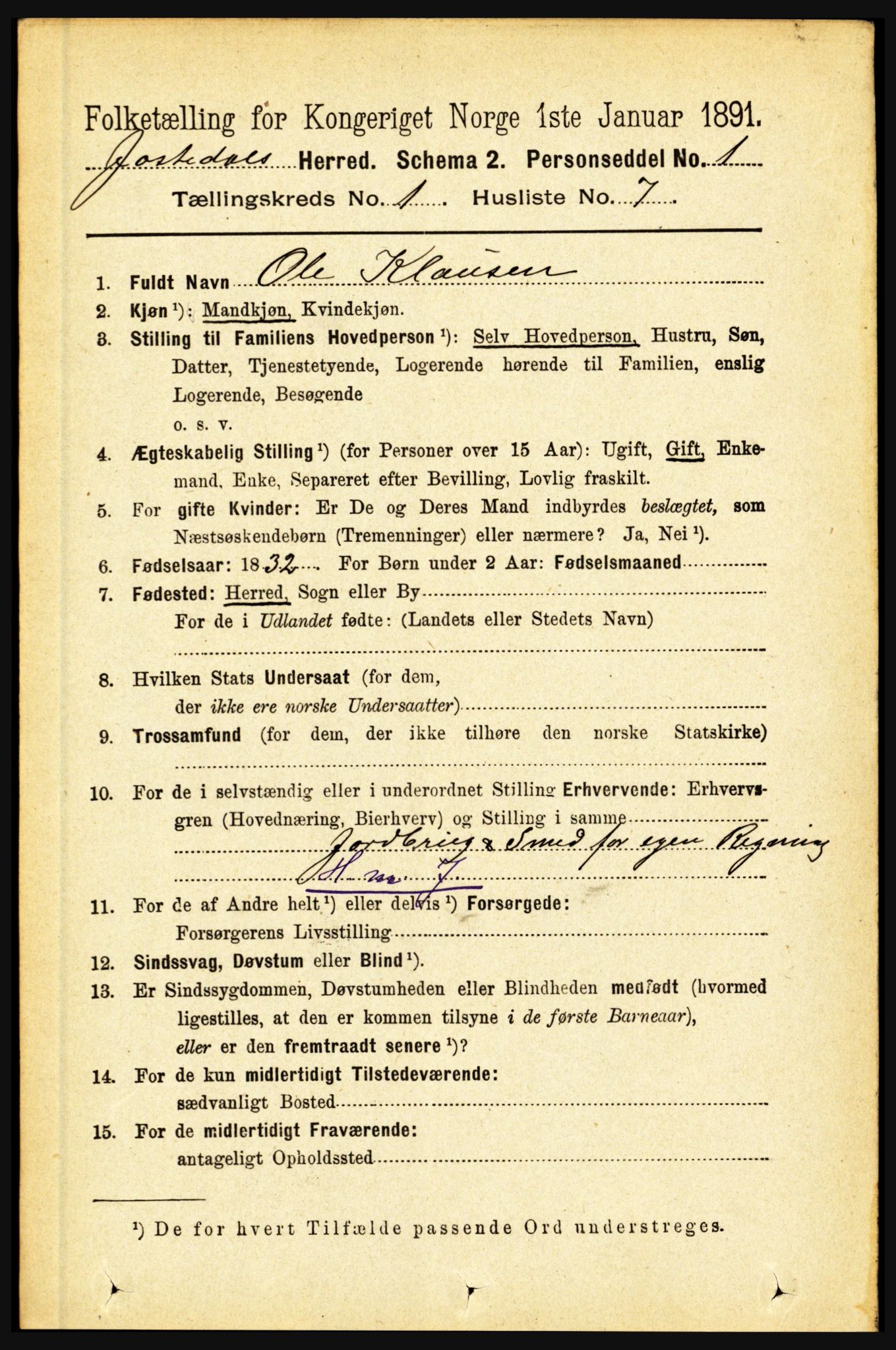 RA, 1891 census for 1427 Jostedal, 1891, p. 115