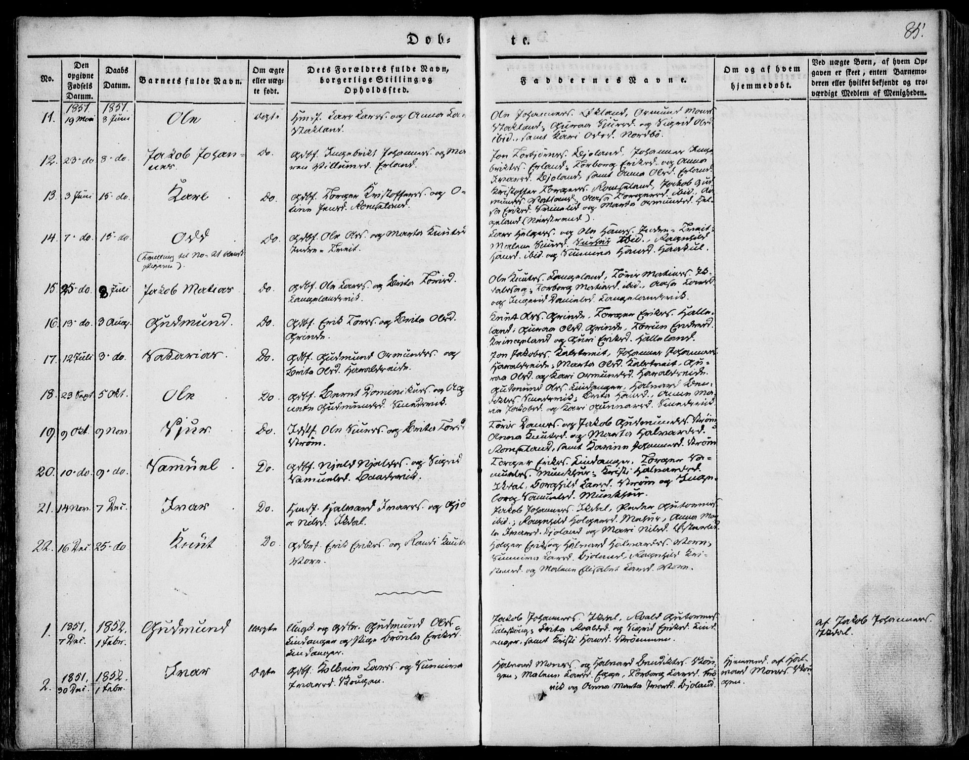 Skjold sokneprestkontor, AV/SAST-A-101847/H/Ha/Haa/L0006: Parish register (official) no. A 6.1, 1835-1858, p. 85