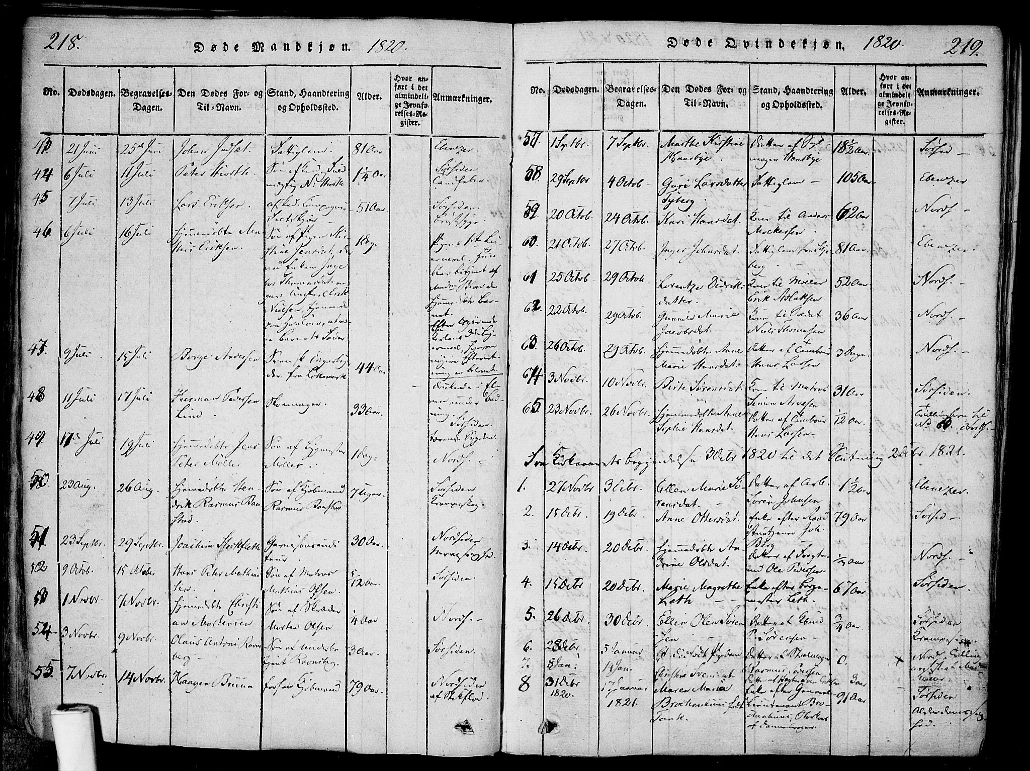 Halden prestekontor Kirkebøker, AV/SAO-A-10909/F/Fa/L0003: Parish register (official) no. I 3, 1815-1834, p. 218-219