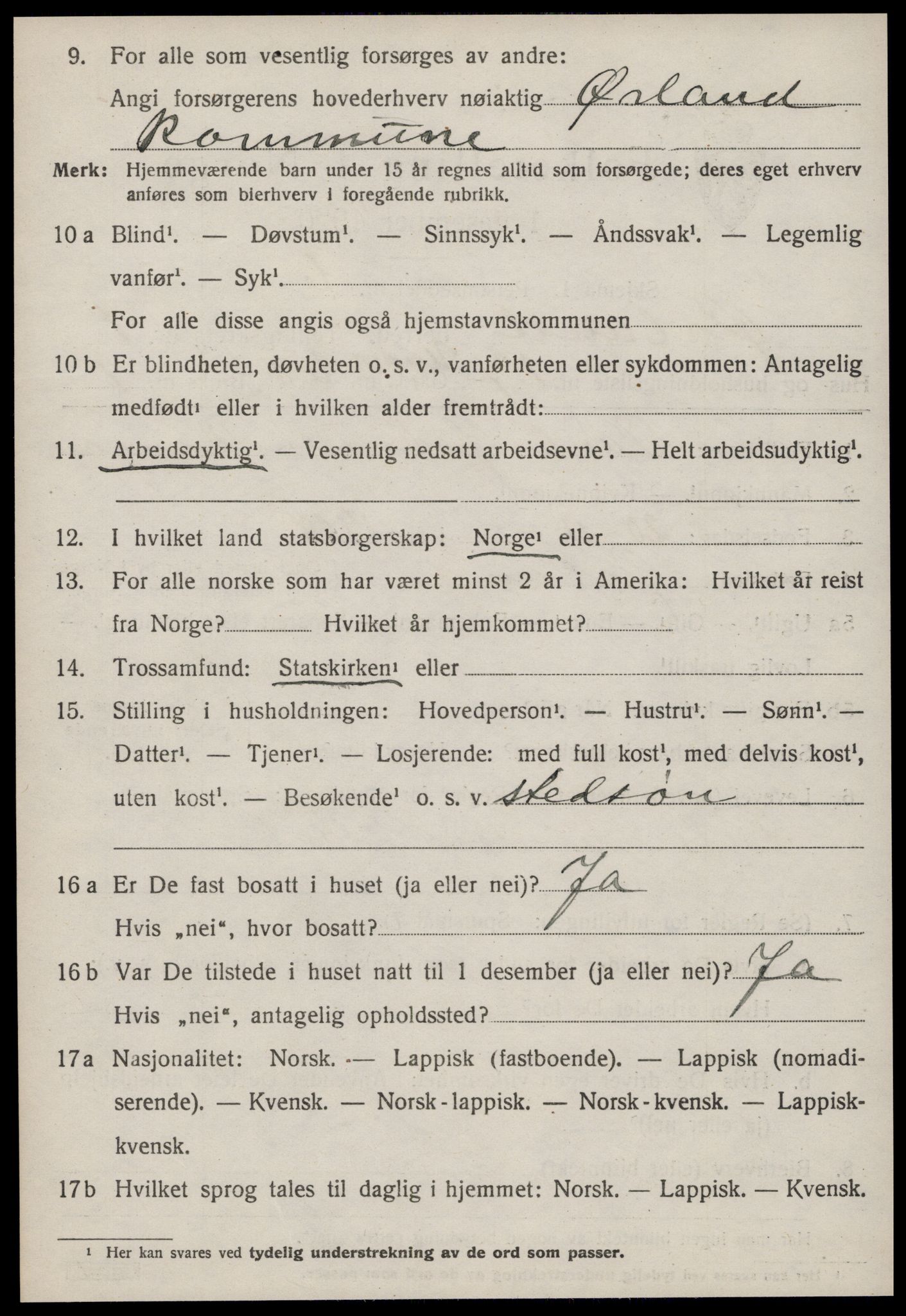 SAT, 1920 census for Ørland, 1920, p. 1590
