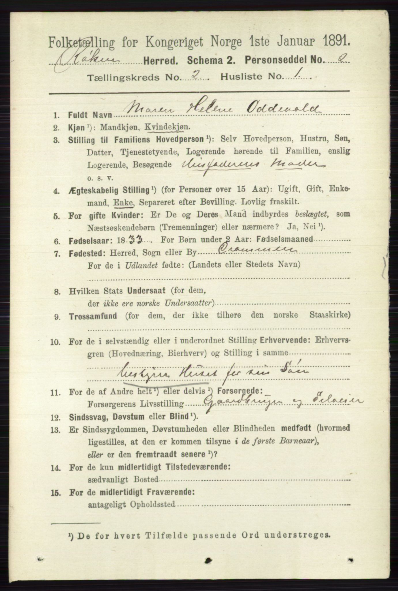 RA, 1891 census for 0627 Røyken, 1891, p. 549