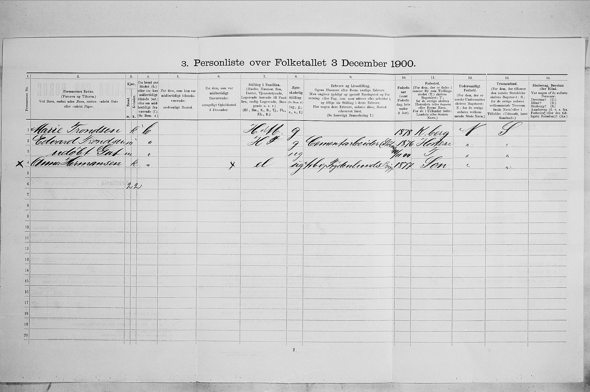 SAO, 1900 census for Kristiania, 1900, p. 59092