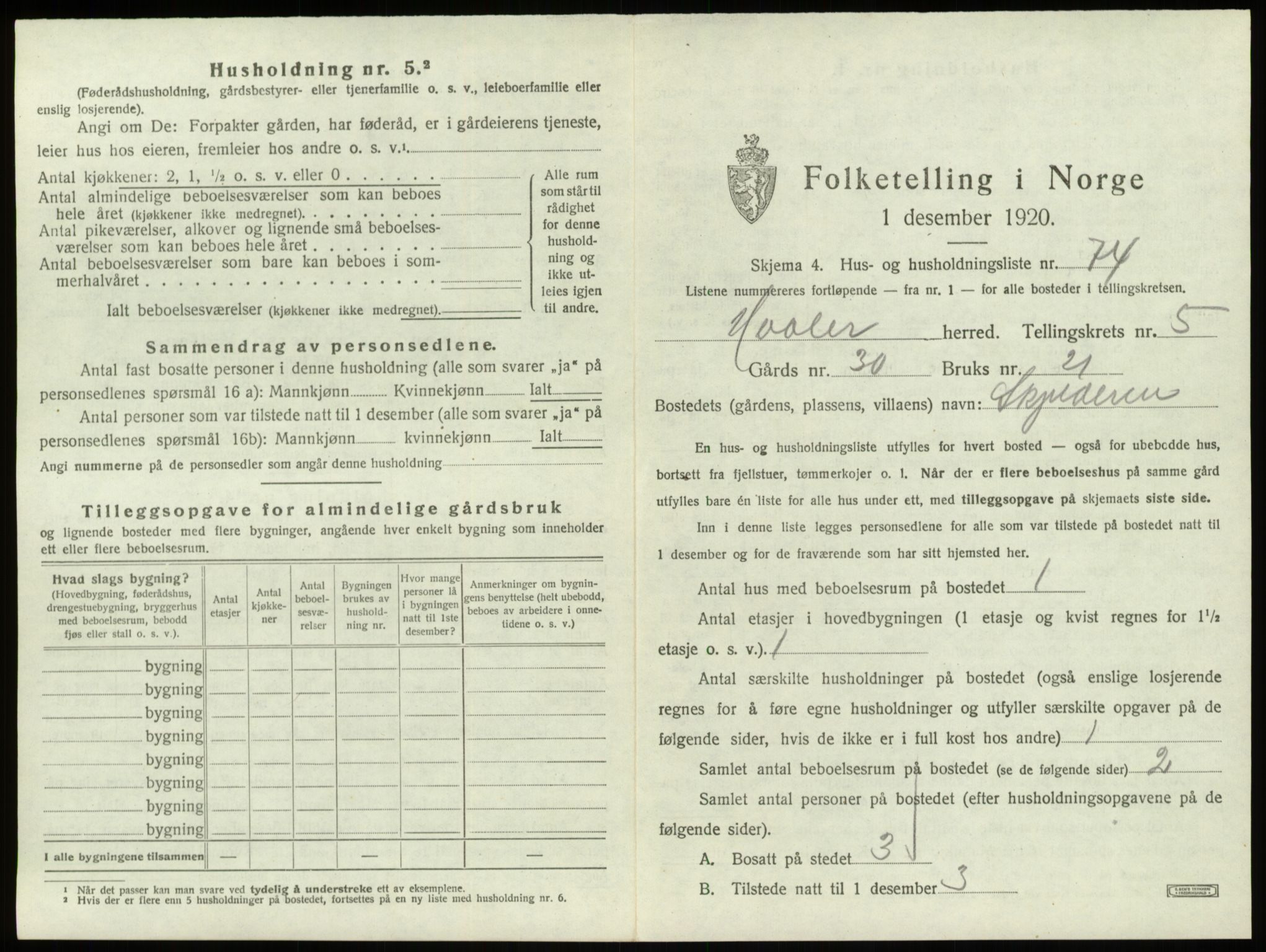 SAO, 1920 census for Hvaler, 1920, p. 986