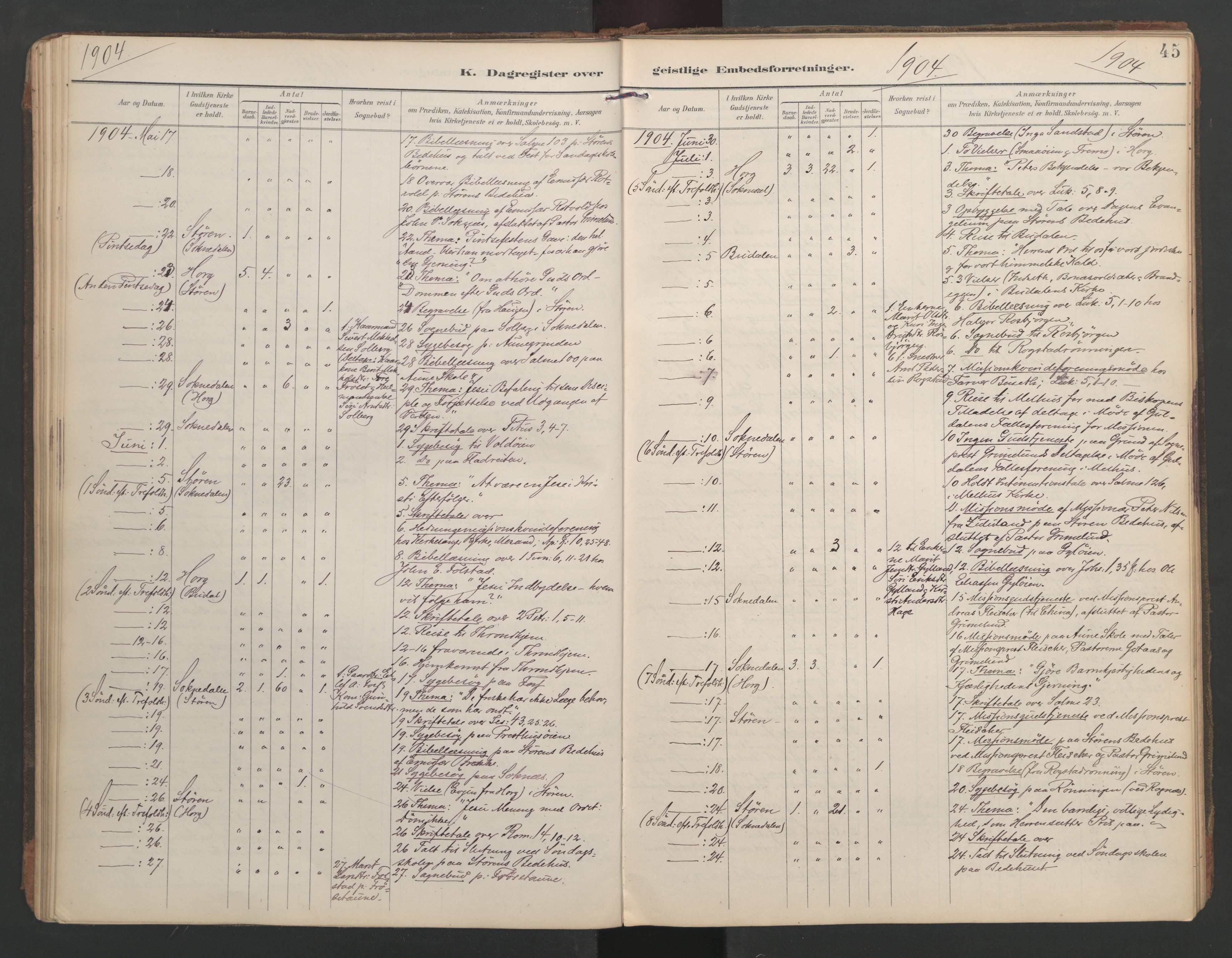 Ministerialprotokoller, klokkerbøker og fødselsregistre - Sør-Trøndelag, SAT/A-1456/687/L1005: Diary records no. 687A11, 1891-1912, p. 45