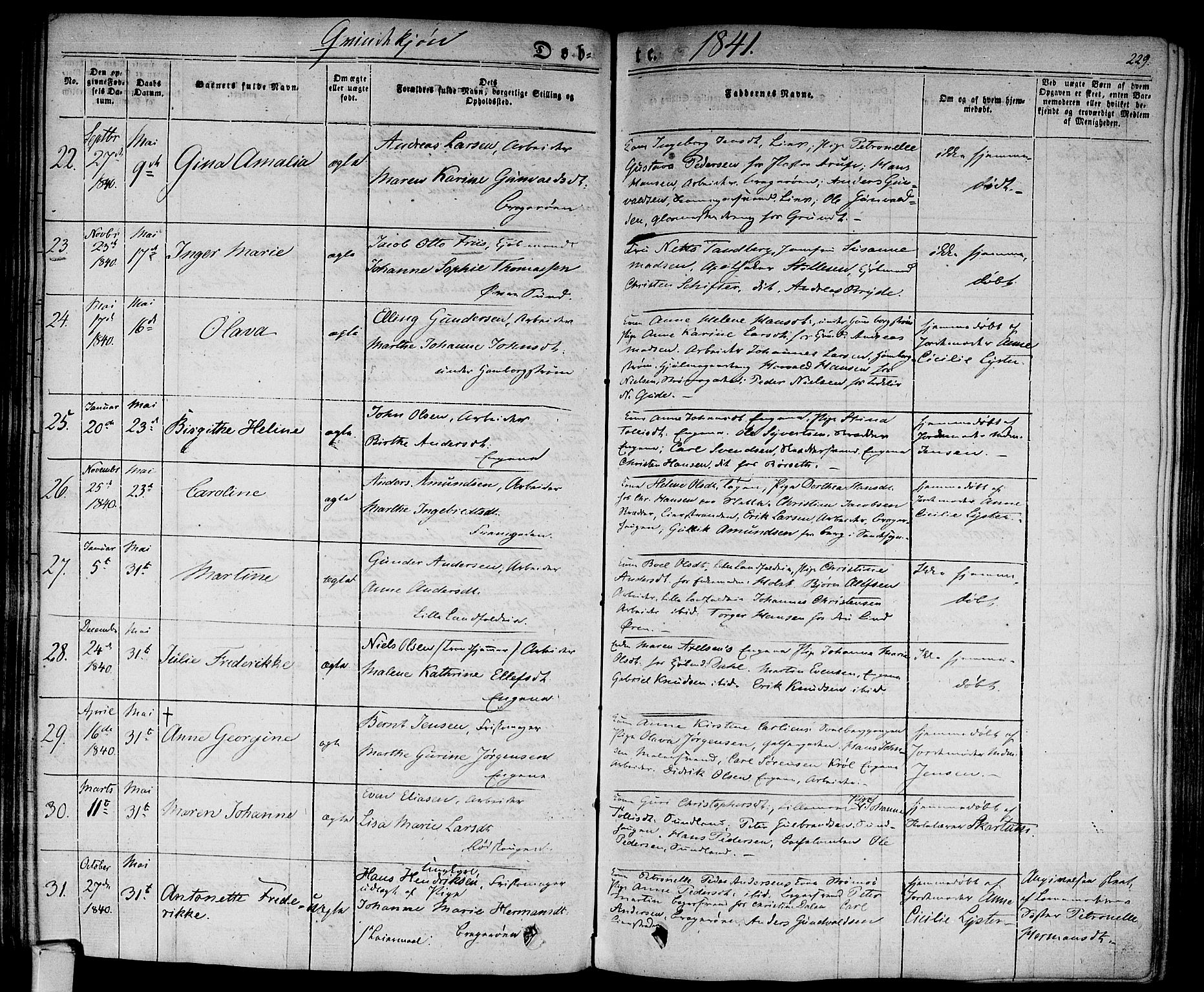 Bragernes kirkebøker, AV/SAKO-A-6/F/Fb/L0001: Parish register (official) no. II 1, 1830-1847, p. 229