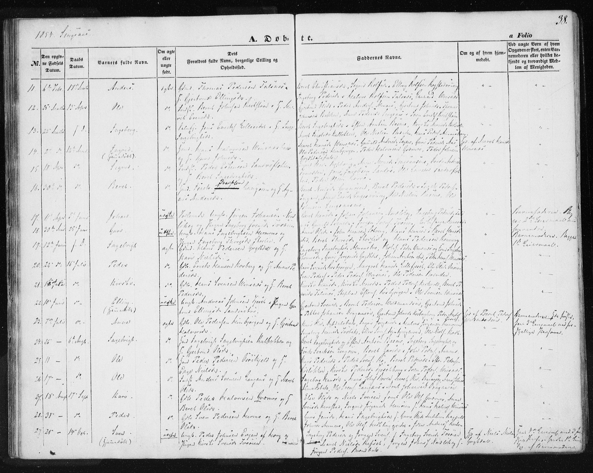 Ministerialprotokoller, klokkerbøker og fødselsregistre - Sør-Trøndelag, SAT/A-1456/685/L0964: Parish register (official) no. 685A06 /2, 1846-1859, p. 38