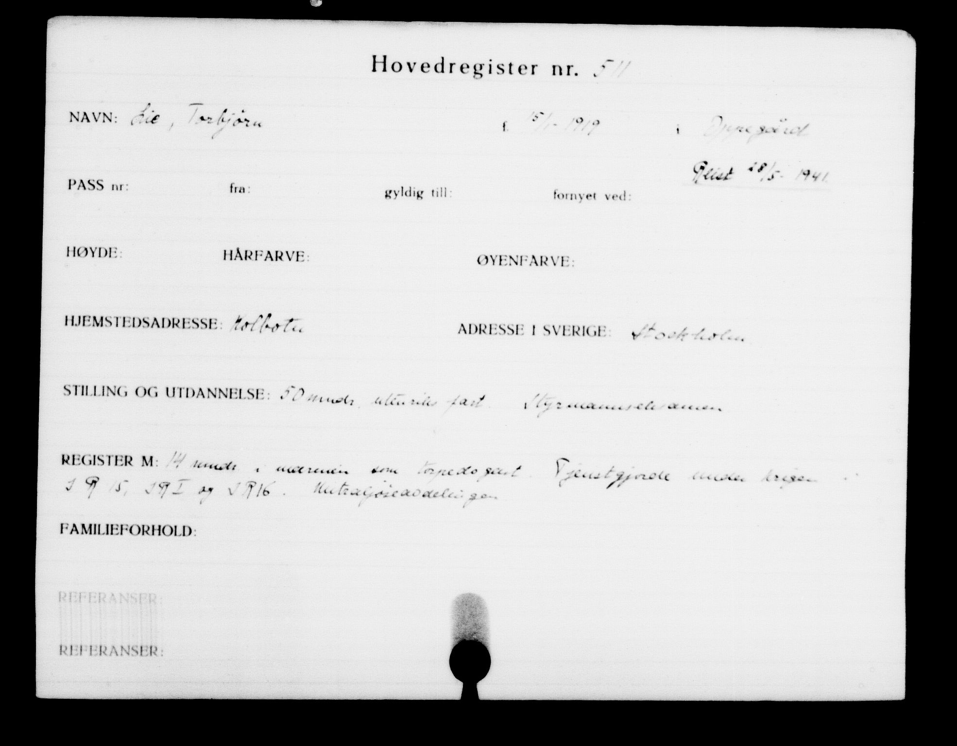 Den Kgl. Norske Legasjons Flyktningskontor, AV/RA-S-6753/V/Va/L0001: Kjesäterkartoteket. Flyktningenr. 1-1000, 1940-1945, p. 787