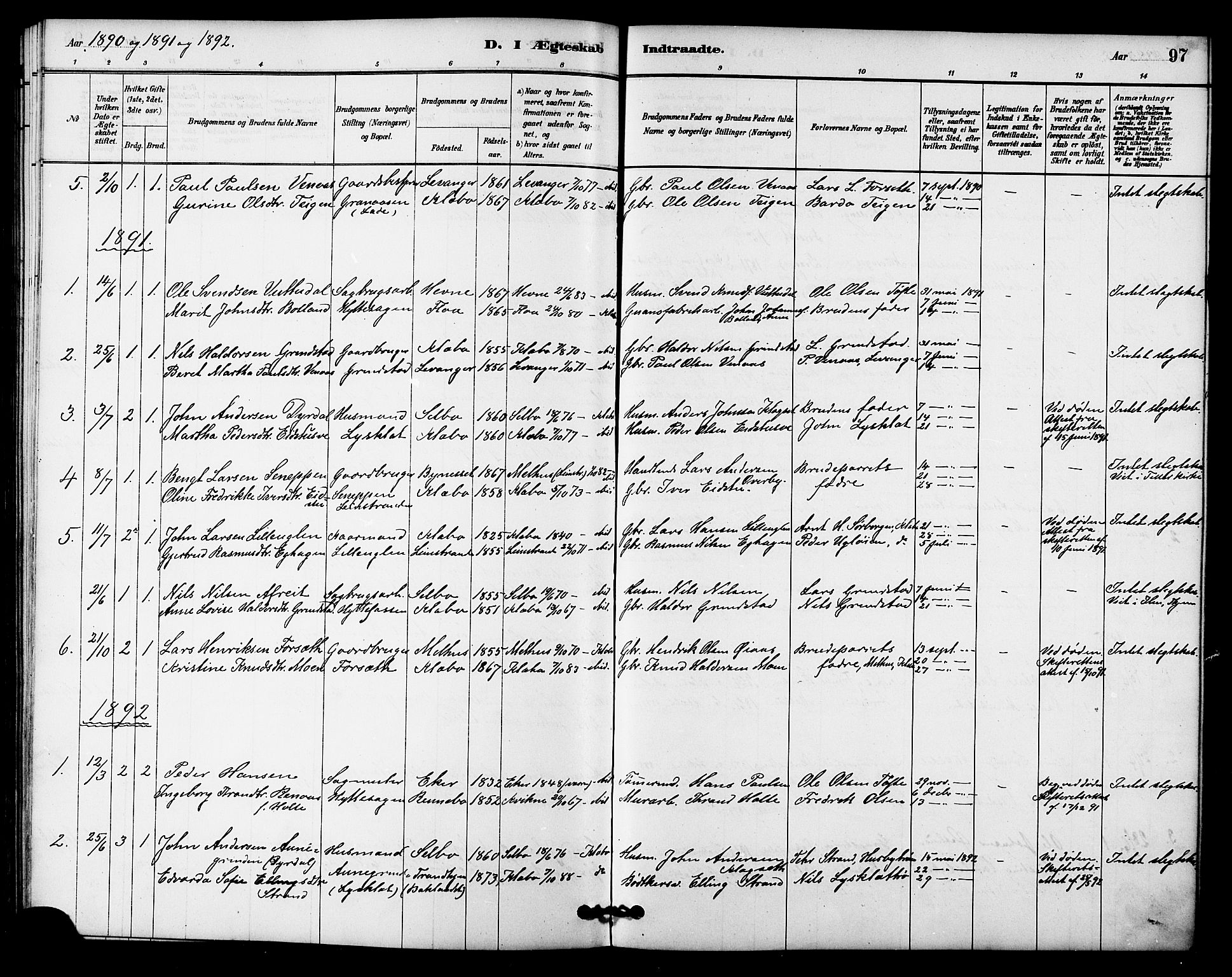 Ministerialprotokoller, klokkerbøker og fødselsregistre - Sør-Trøndelag, SAT/A-1456/618/L0444: Parish register (official) no. 618A07, 1880-1898, p. 97