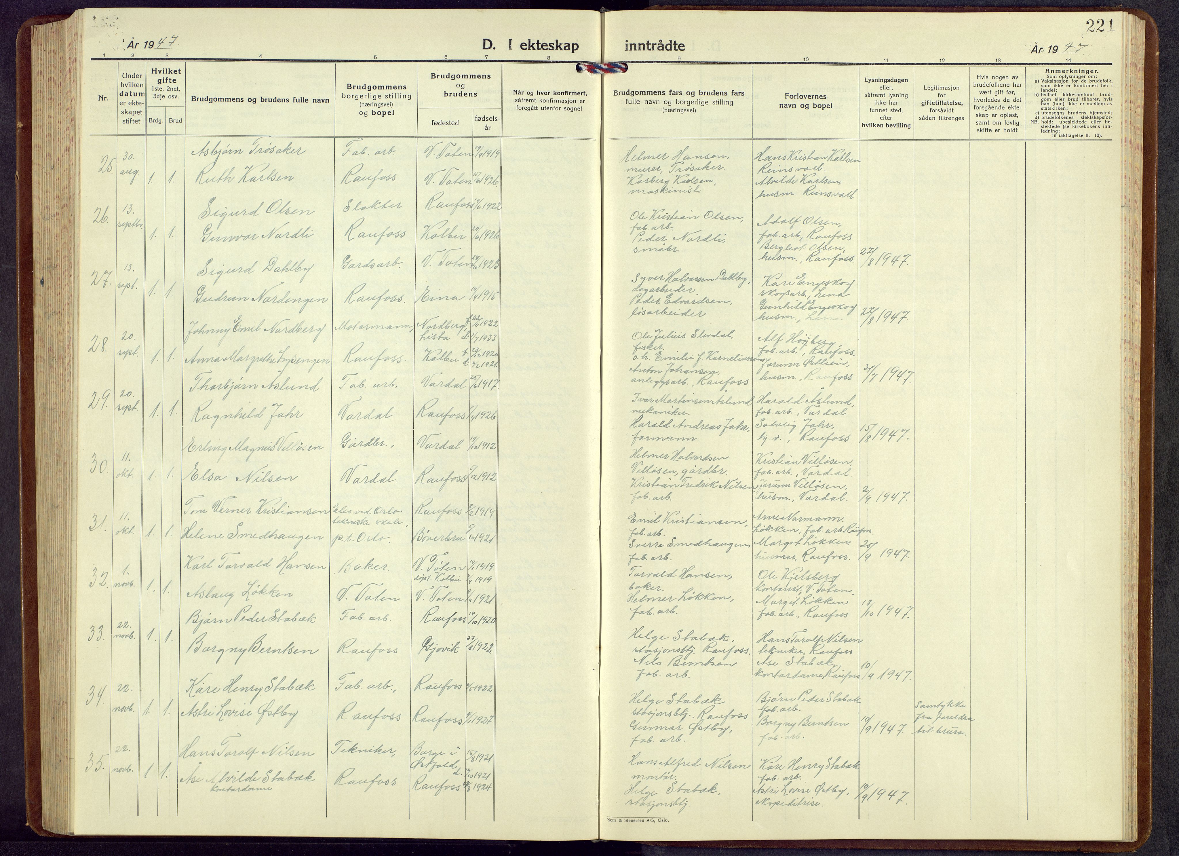 Vestre Toten prestekontor, AV/SAH-PREST-108/H/Ha/Hab/L0013: Parish register (copy) no. 13, 1940-1956, p. 221