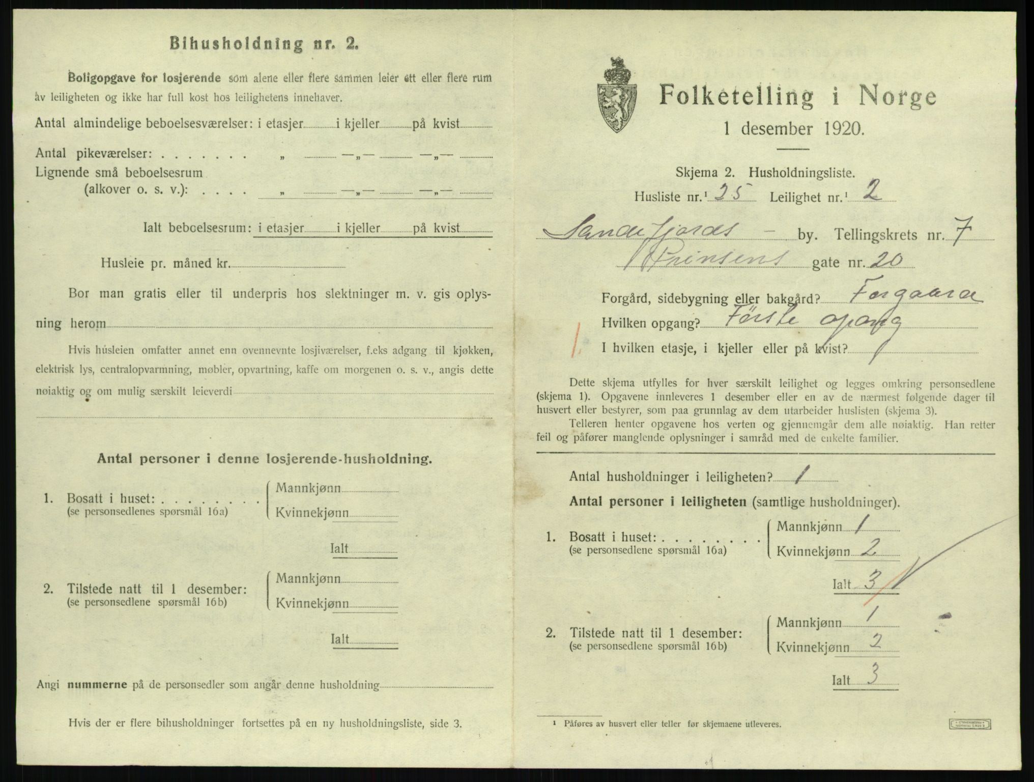 SAKO, 1920 census for Sandefjord, 1920, p. 3034